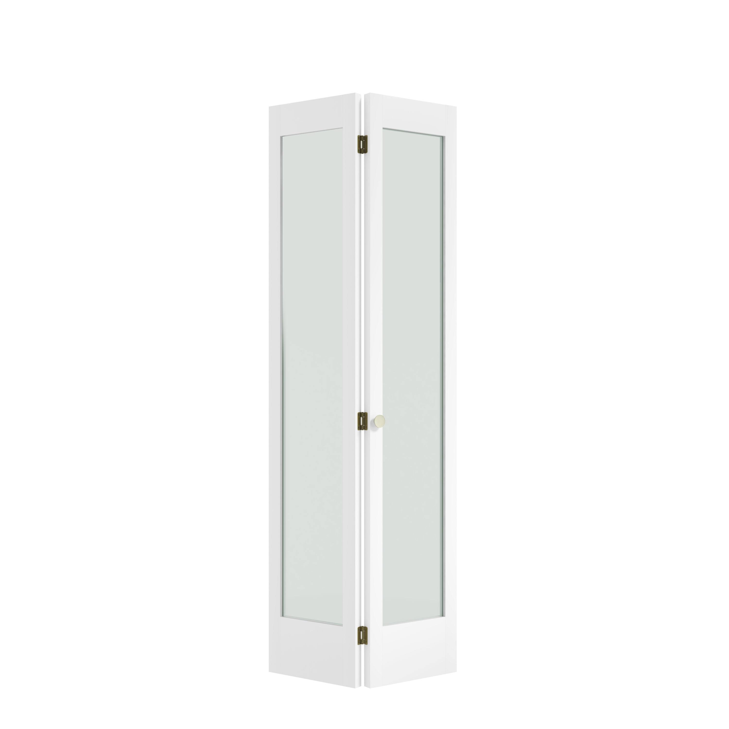 EightDoors 24 in. x 80 in. x 1-3/8 in. Frosted Glass 1-Lite Shaker Primed Solid Core Wood White Bi-Fold Door with Hardware Included
