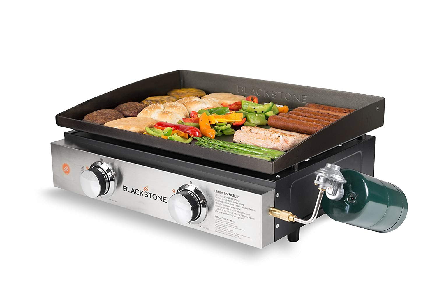 Tabletop Grill - 22 Inch Portable Gas Griddle - Propane Fueled - 2 Adjustable Burners - Rear Grease Trap - For Outdoor Cooking While Camping. Tailgating or Picnicking - Black