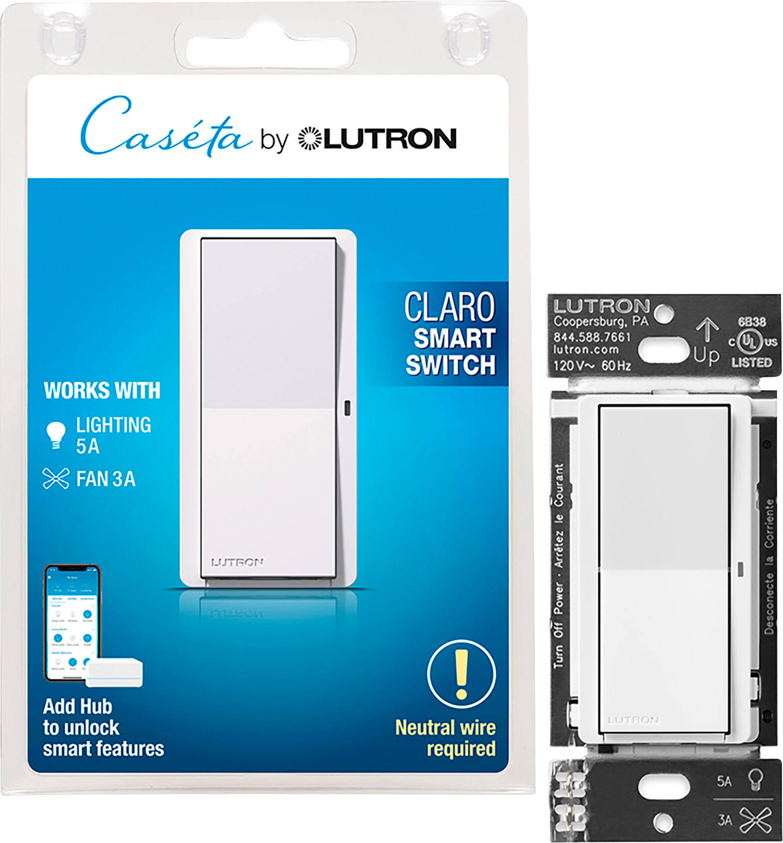 Lutron - Claro Smart Switch - White