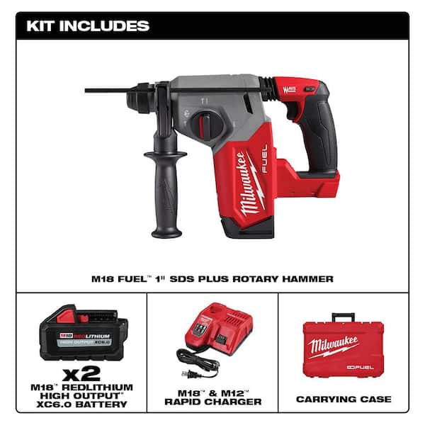 M18 FUEL 18V Lithium-Ion Brushless 1 in. Cordless SDS-Plus Rotary Hammer Kit with Two 6.0 Ah Batteries. Hard Case