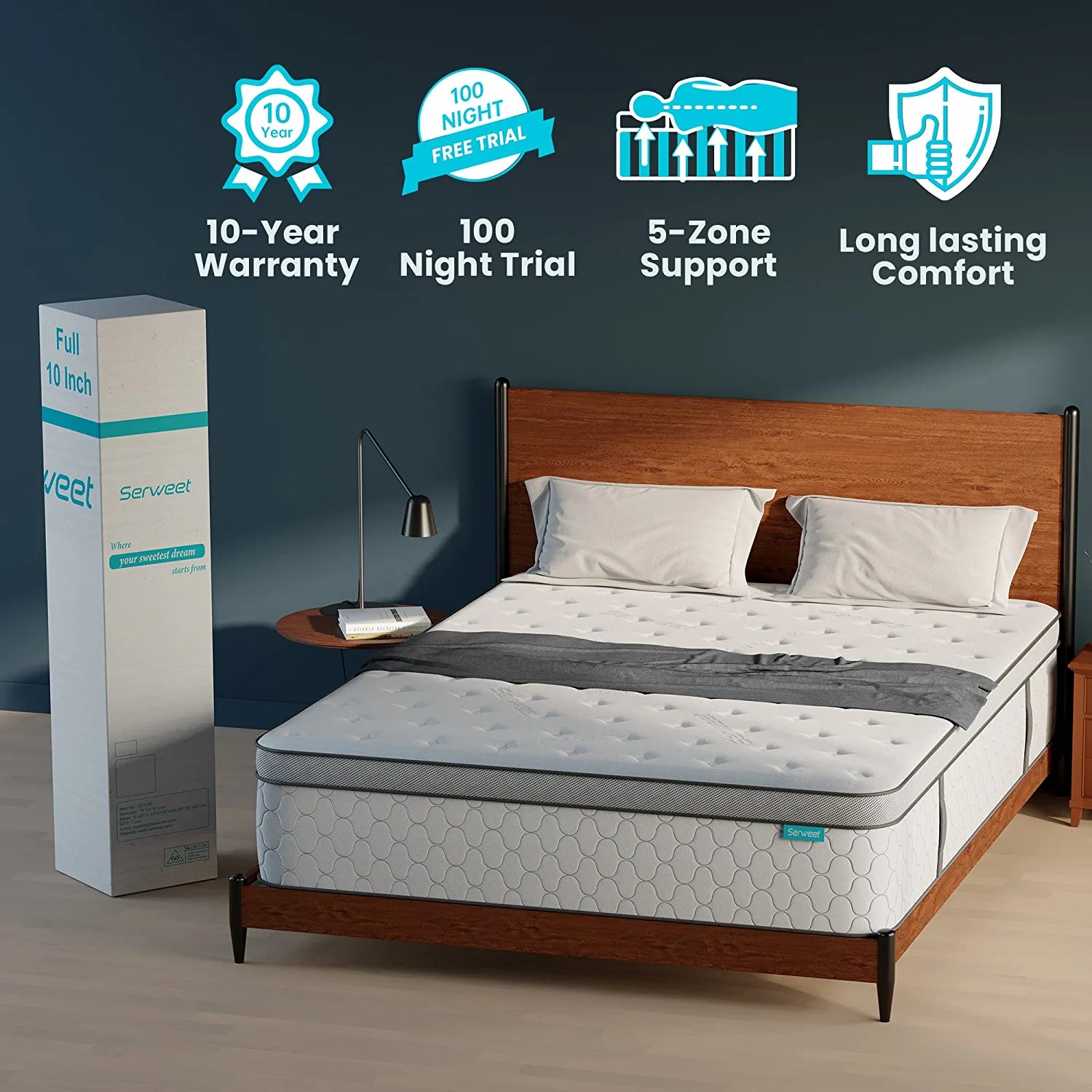 Size Mattress. Serweet 12 Inch Gel Memory Foam Hybrid Mattress in a Box. Fiberglass Free. Breathable Bed Mattress for Cooler Sleep Supportive & Pressure Relief. Medium Firm Feel