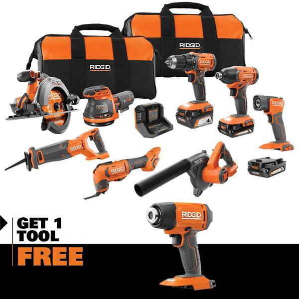 18V Cordless 8-Tool Combo Kit with (3) Batteries. Charger. and Bag with 18V Heat Gun