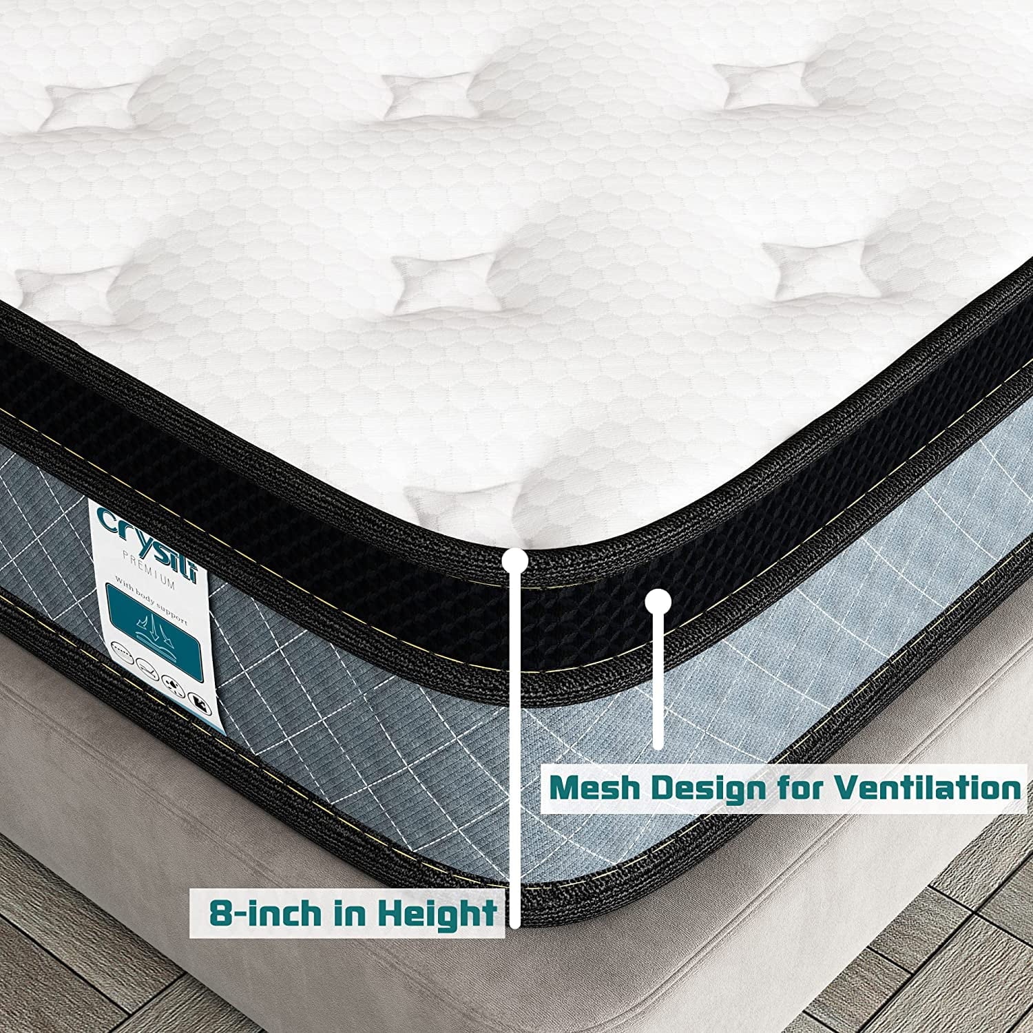 8 Queen Size Pocket Innerspring Memory Foam Hybrid Mattress in a Box