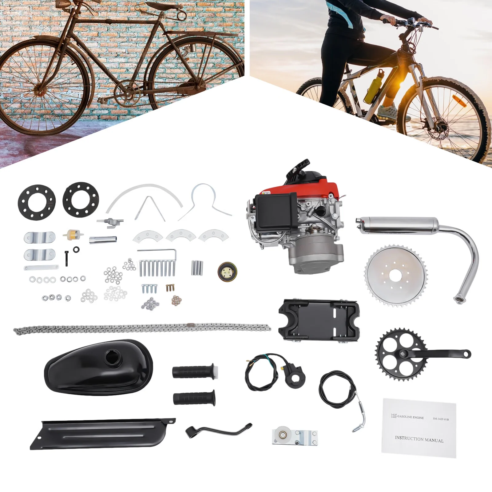 Anqidi Full Set 4-Stroke 53CC Bicycle Engine Kit Gas Motorized Bike Electric Bicycle Engine Motor Complete Kit Gasoline Powered Engine TCI Ignition 1.5KW 6800Rpm - MadeInUSA