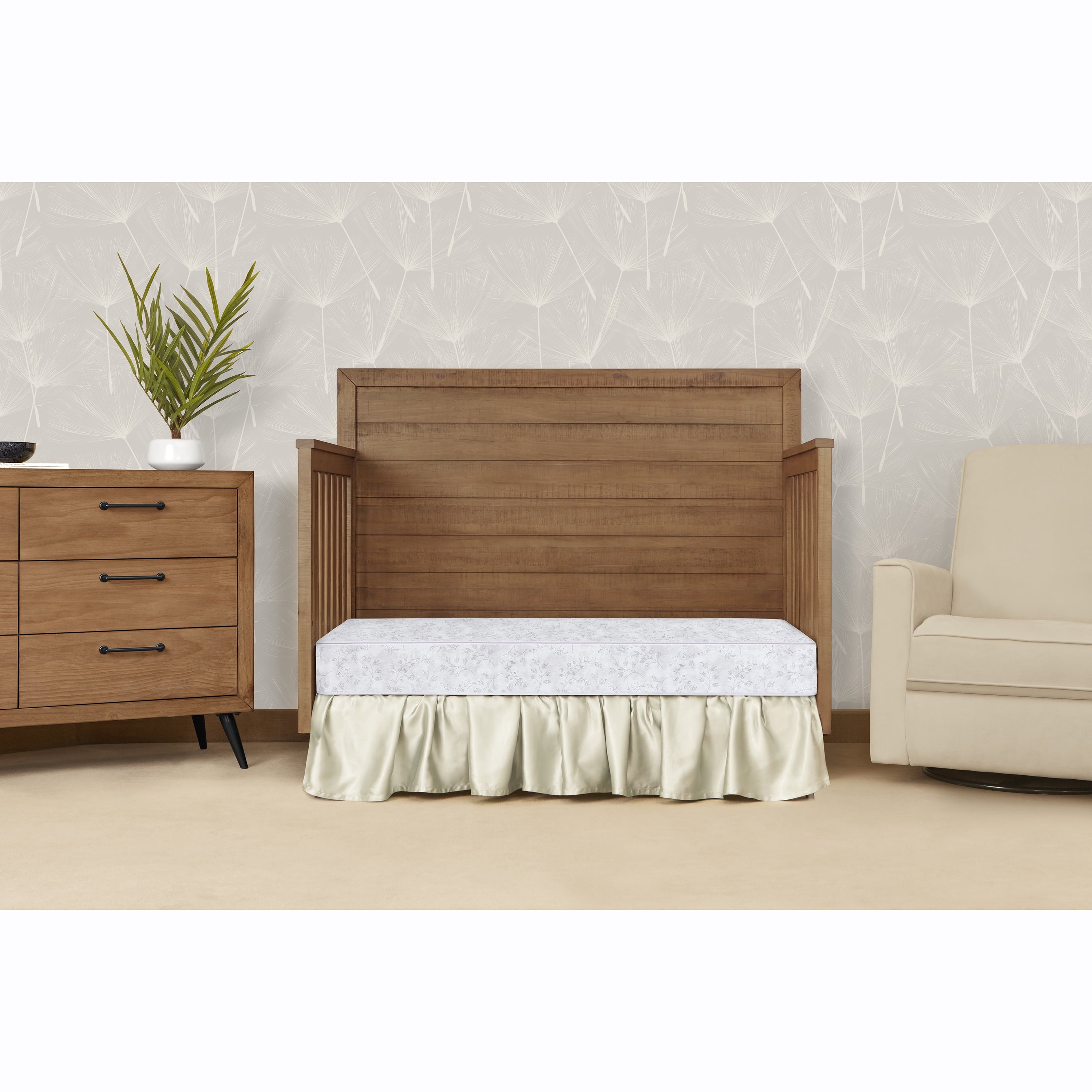 on Me Twinkle 5 88 Coil Crib and Toddler Mattress. Morning Mist Floral. Greenguard Gold Certified