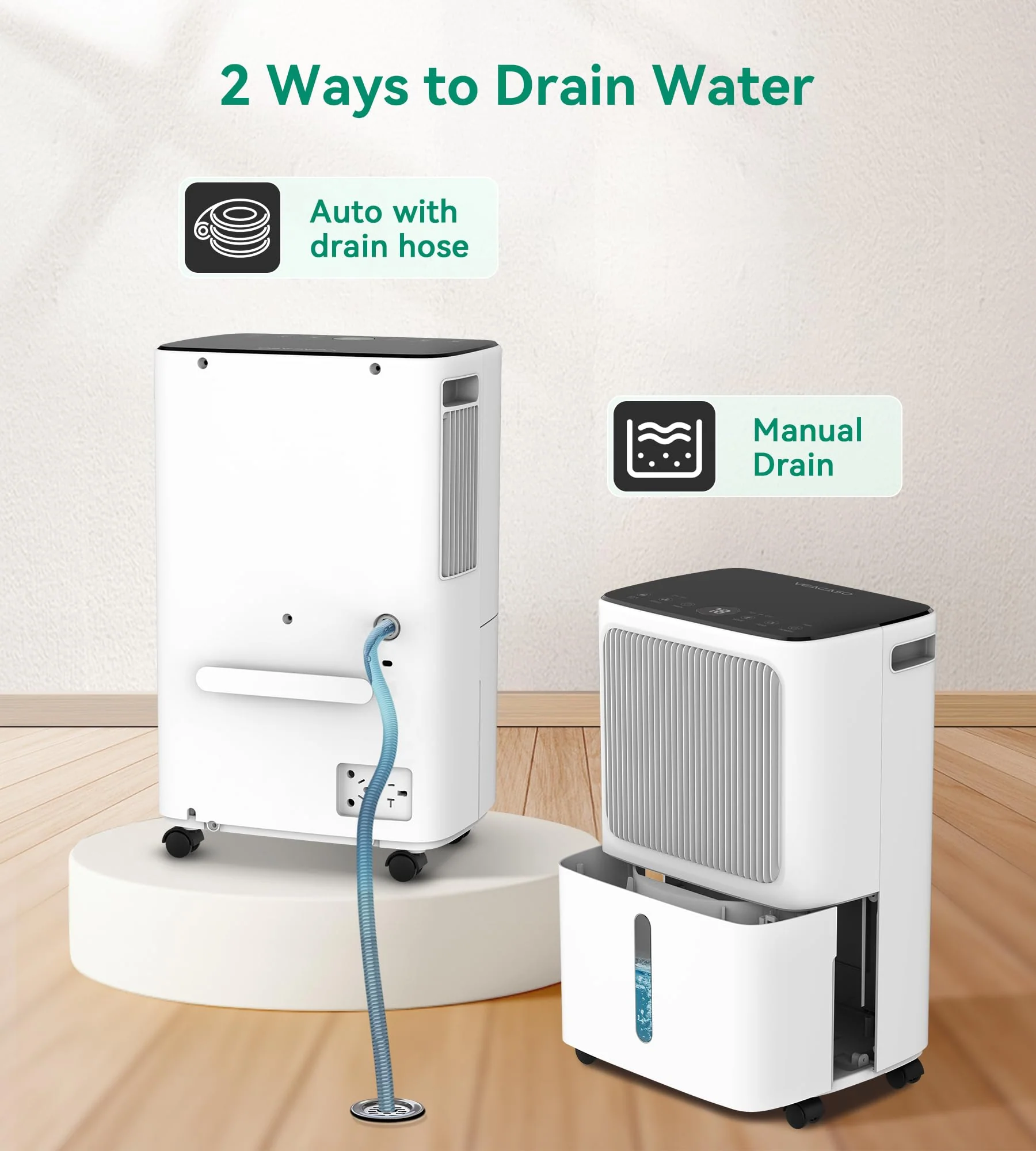 VEAGASO 30 Pint Dehumidifiers for Home with Drain Hose