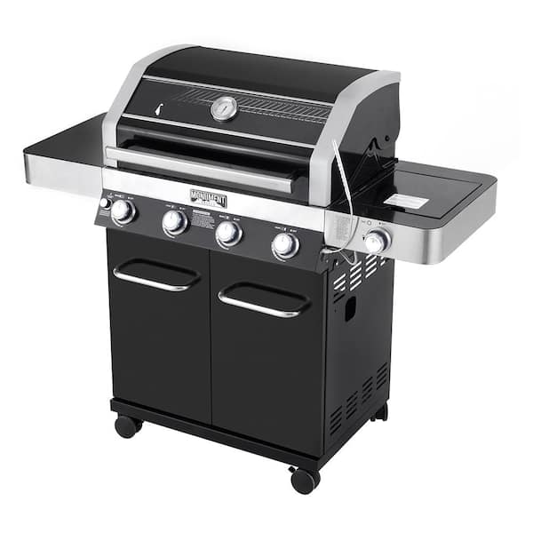 4-Burner Propane Gas Grill in Black with ClearView Lid. LED Controls. Side Burner and USB Light