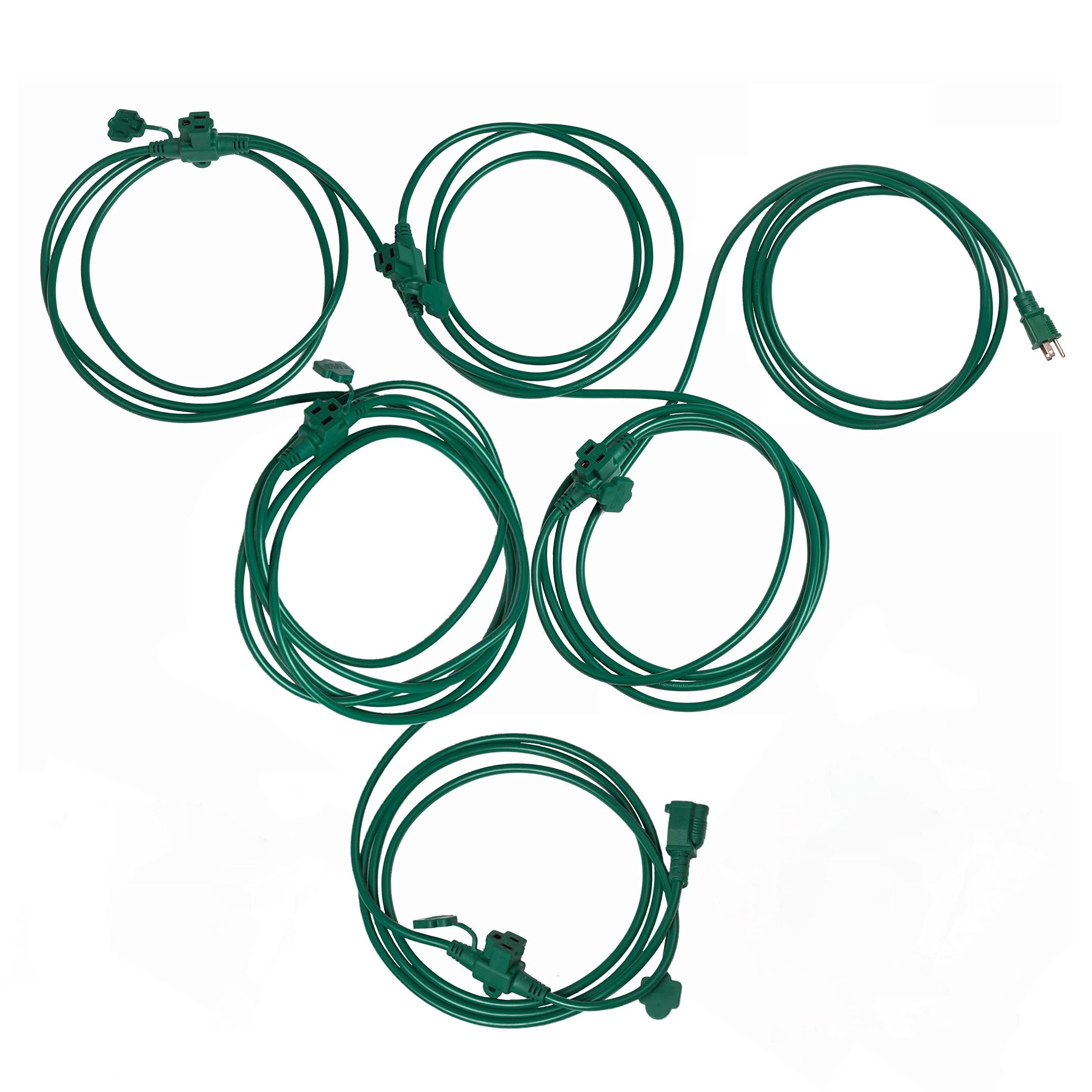 50ft Outdoor Extension Cord with 6 Outlets Evenly Spaced????, with Waterproof Cover, Ideal for Outdoor Decoration Lawn Patio Lights, 16AWG/3C SJTW,