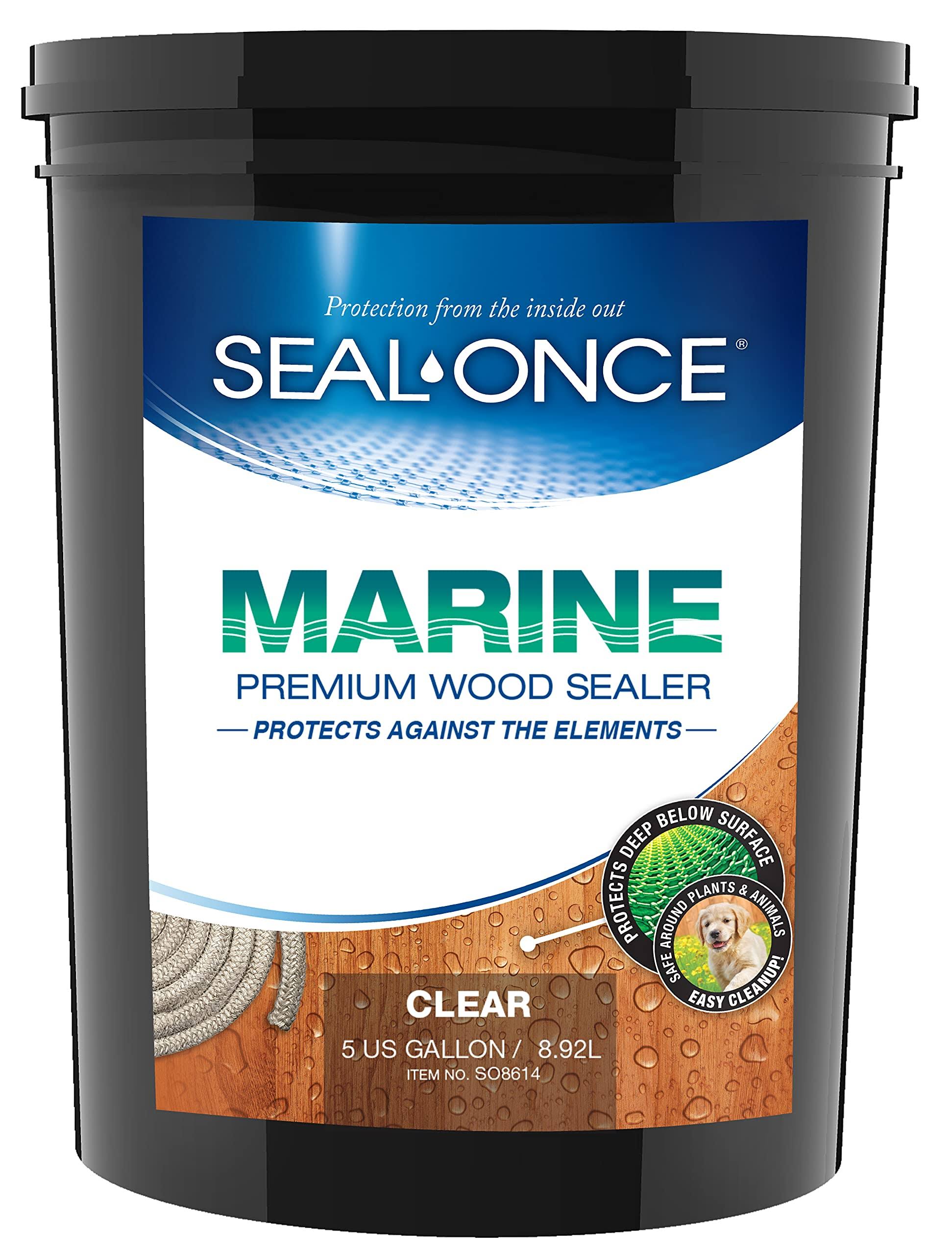 Seal-once Marine Premium Wood Sealer - Waterproof Sealant - Wood Stain and Sealer in One - 5 Gallon & Clear-Instock
