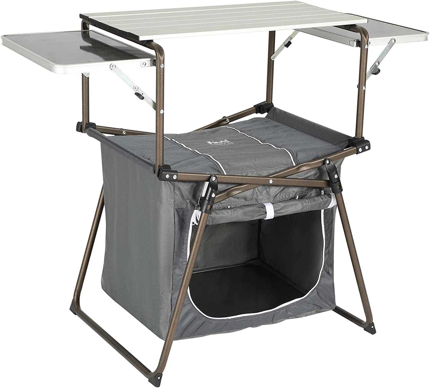 Folding Kitchen Lightweight Portable Aluminum Storage and Carry Bag. Camp Cook Station. Foldable Grill Table for BBQ. Picnic. Backyard. 42.13X13.58X31.3/33.46 inches. Gray