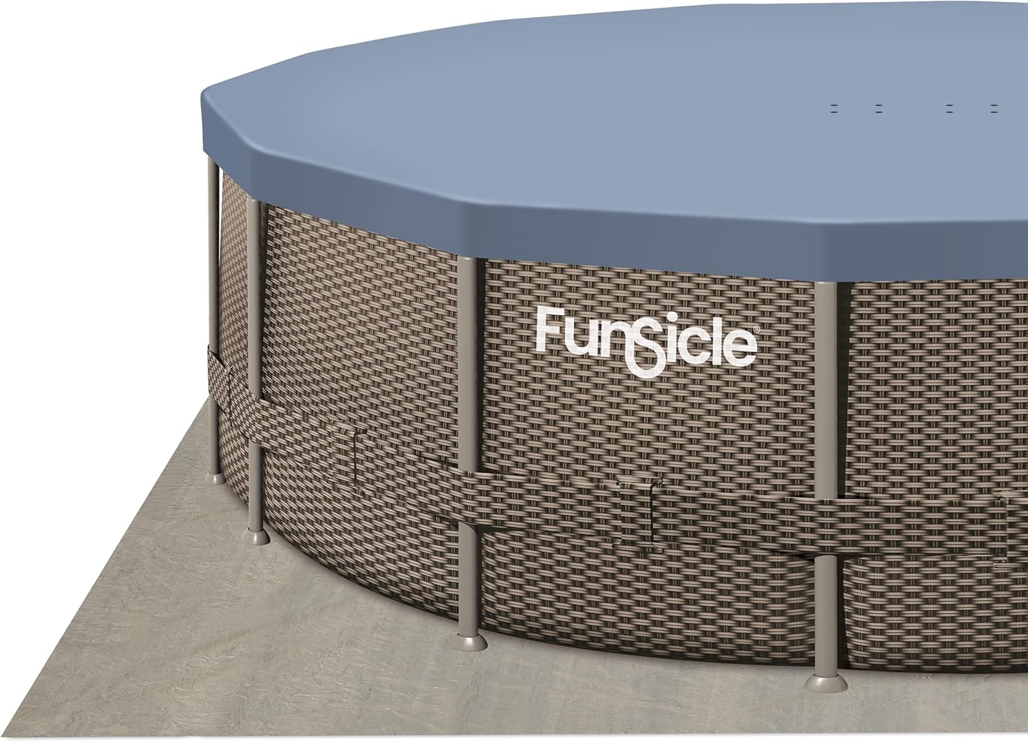 Funsicle 16ft x 48in Round Oasis Designer Above Ground Pool. Dark Double Rattan with SkimmerPlus Filter Pump & Ladder - MadeInUSA
