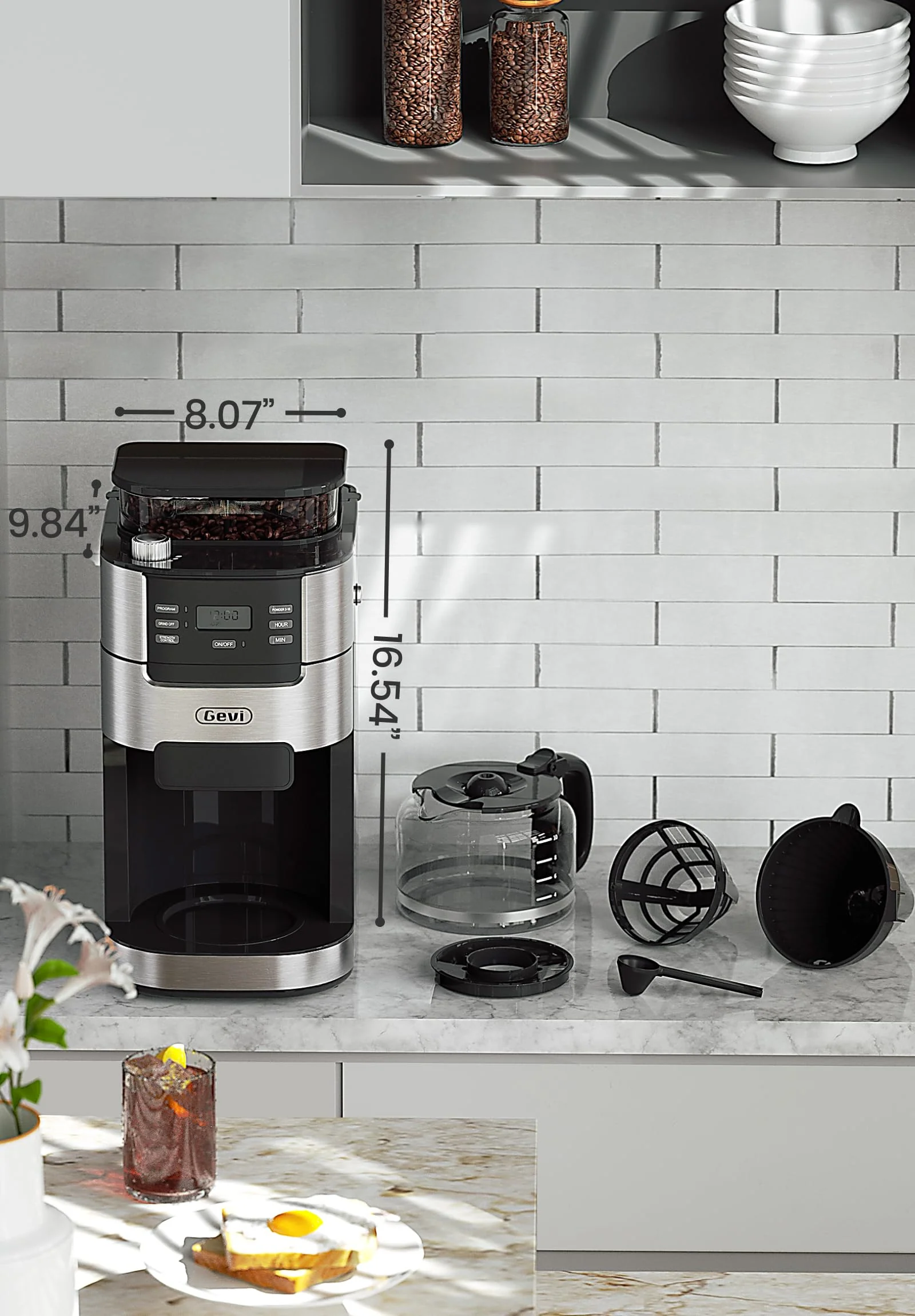 Gevi 10-Cup Coffee Maker with Built-in Grinder