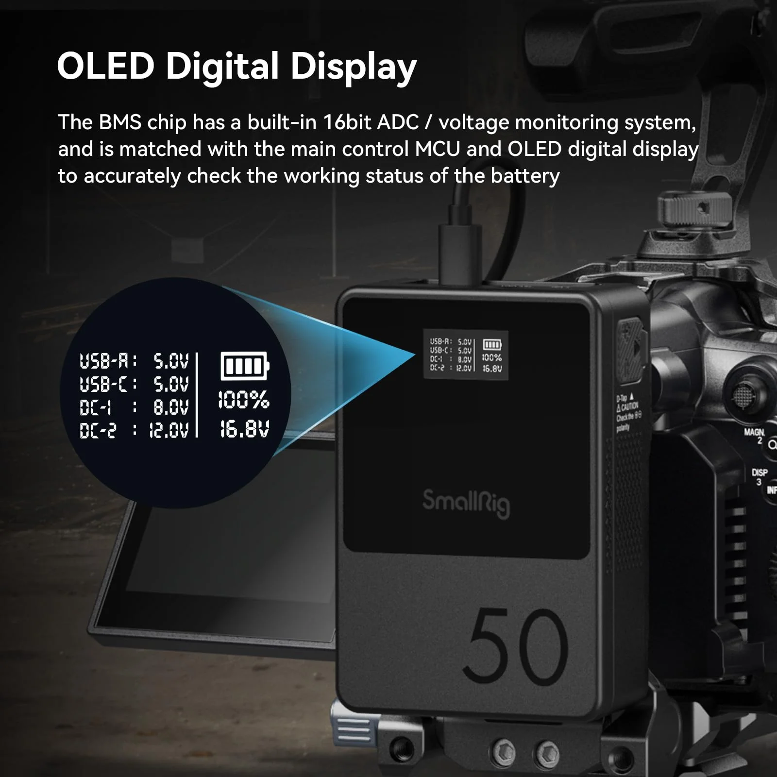 SmallRig 3400mAh 50Wh 14.8V mini V Mount Battery