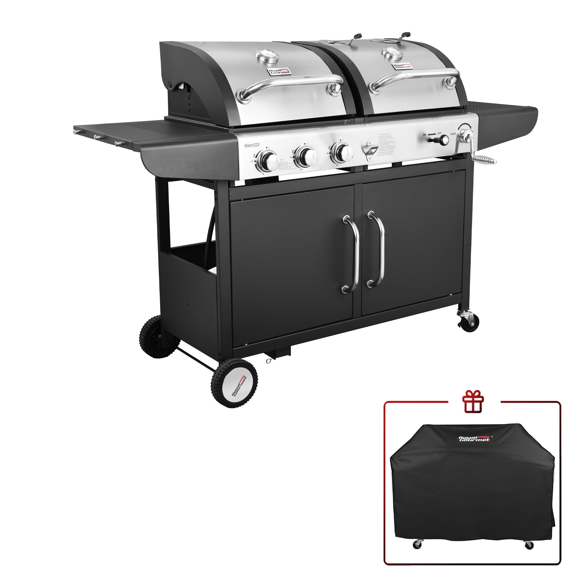 Gourmet ZH3002C 3-Burner 25.500-BTU Dual Fuel Cabinet Gas and Charcoal Grill Combo with Cover