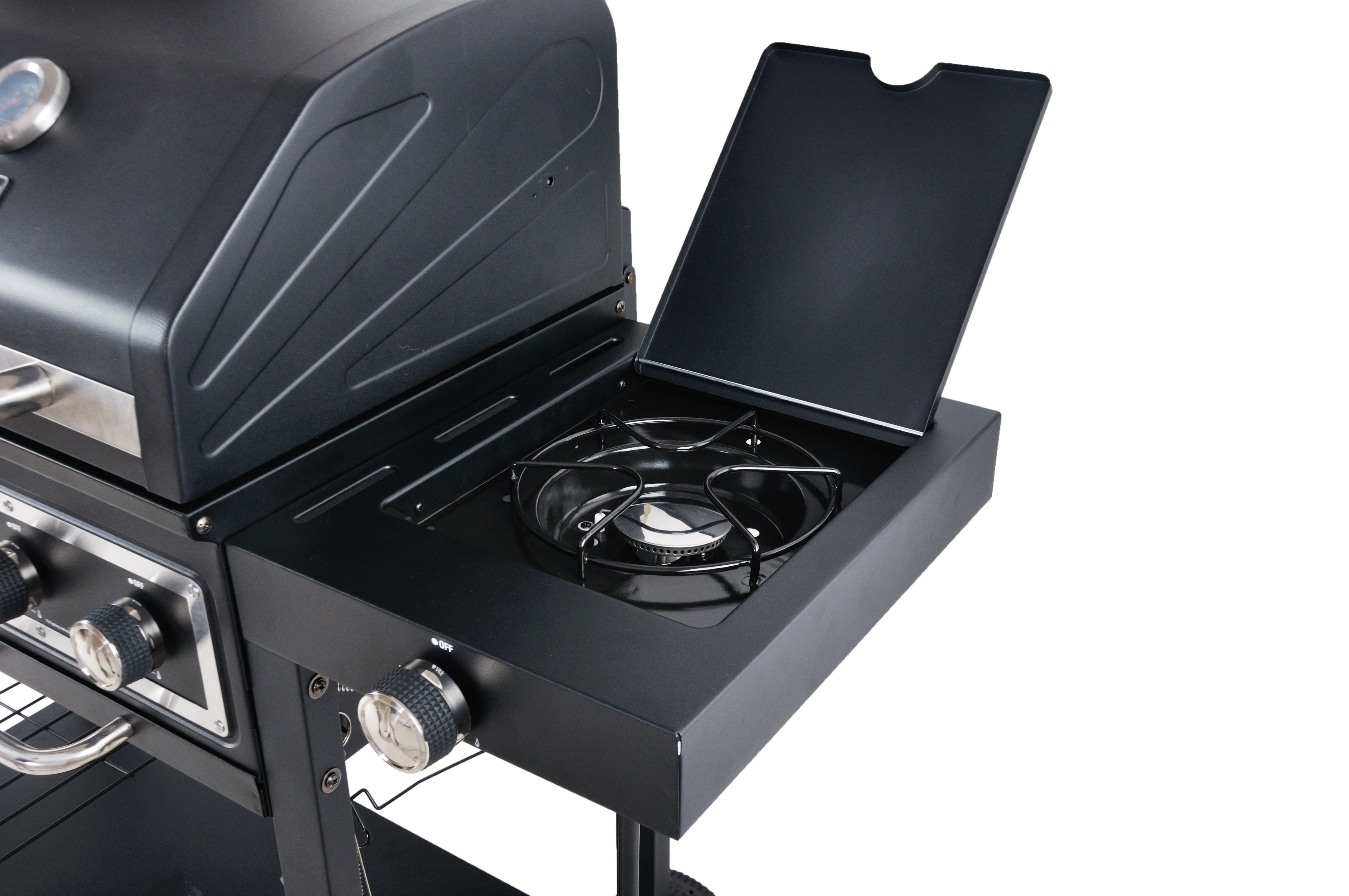 Dual Fuel Gas & Charcoal Combo Grill. Black with Stainless