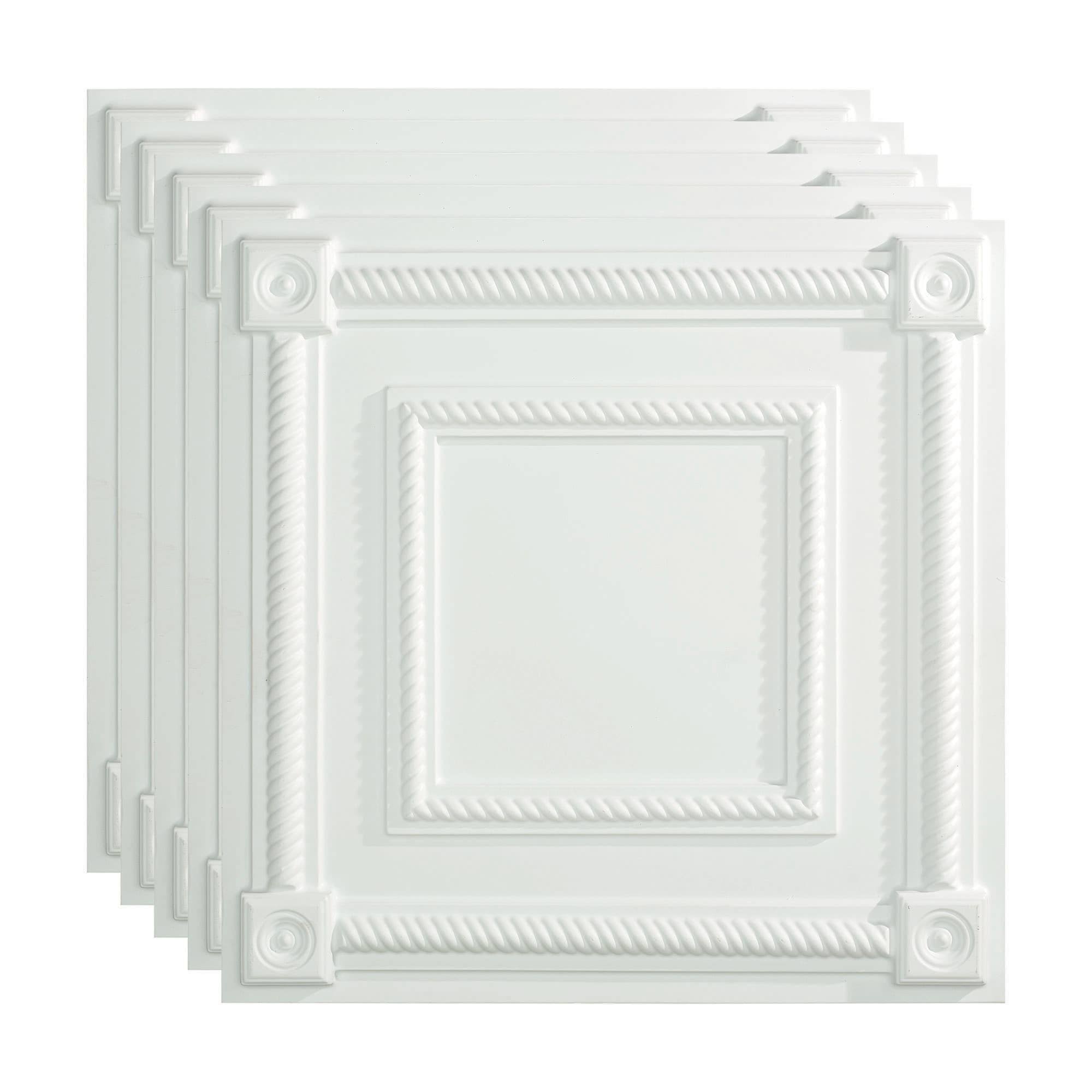 Fasade Coffer Decorative Vinyl 2ft x 2ft Lay in Ceiling Tile in Matte White (5 Pack)