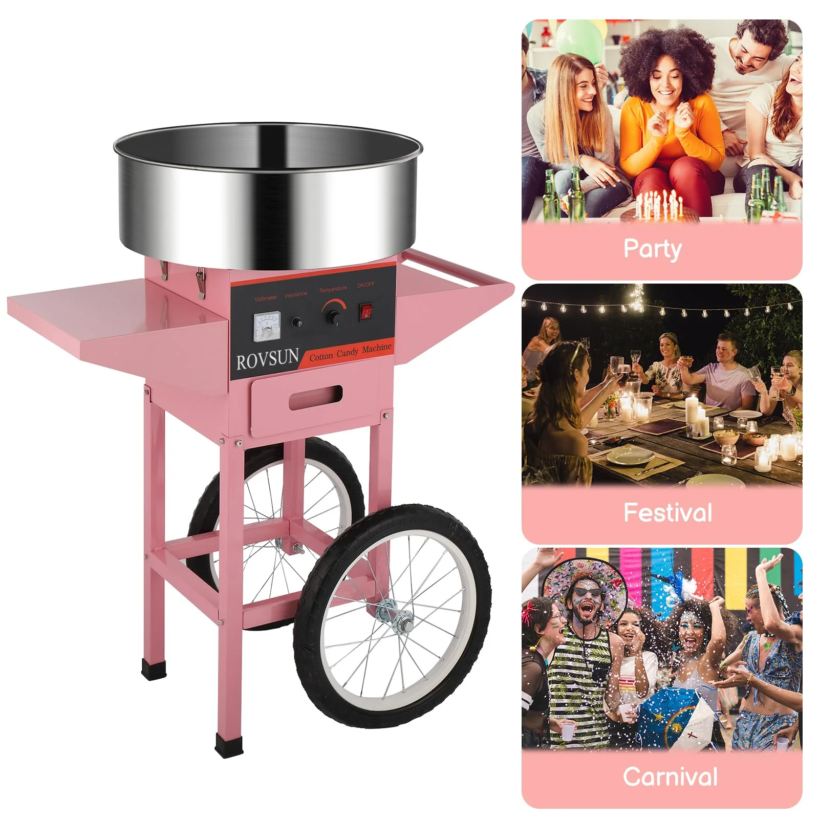 ROVSUN 21 Inch Cotton Candy Machine Cart