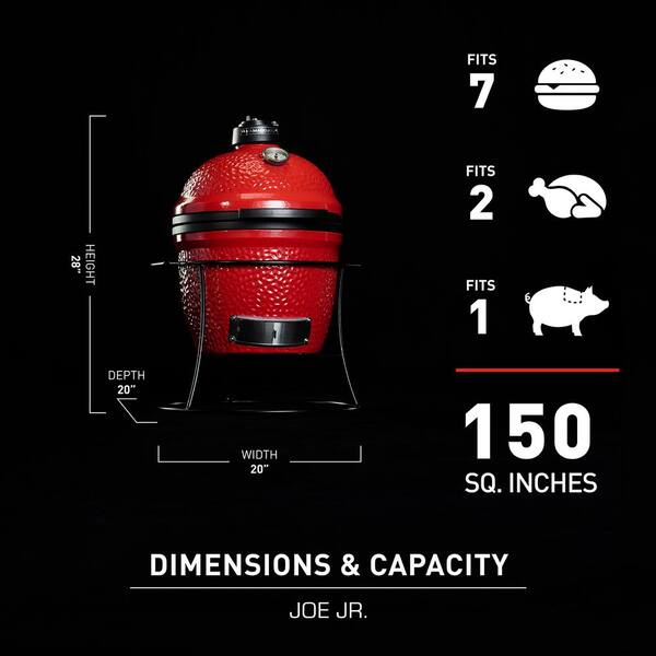 Joe Jr. 13.5 in. Portable Charcoal Grill in Red with Cast Iron Cart. Heat Deflectors and Ash Tool