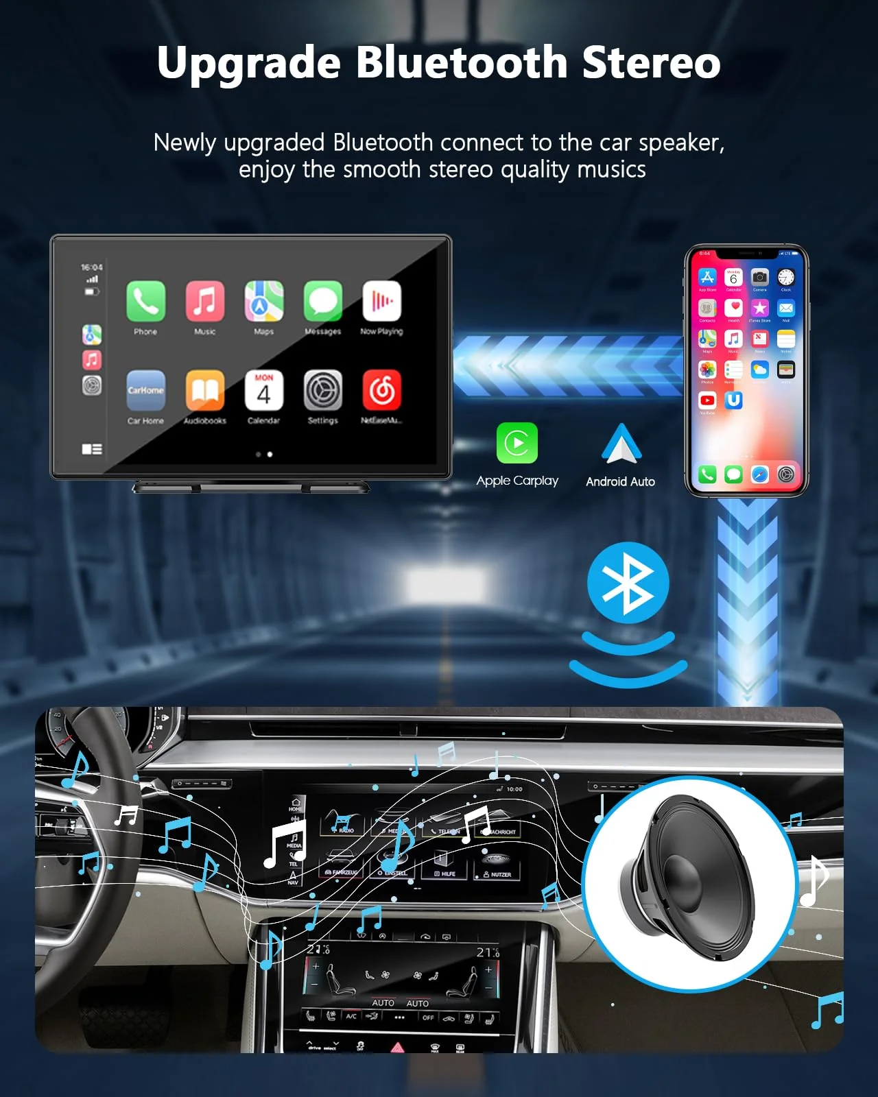 LAMTTO 9-Inch Wireless Car Stereo with Carplay. 1080P Camera