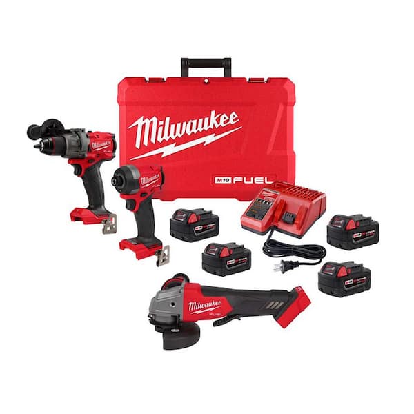 M18 FUEL 18-Volt Lithium-Ion Brushless Cordless Hammer Drill/Impact Combo Kit w/4 1/2 in. Grinder 3-Tool & (4) Batteries