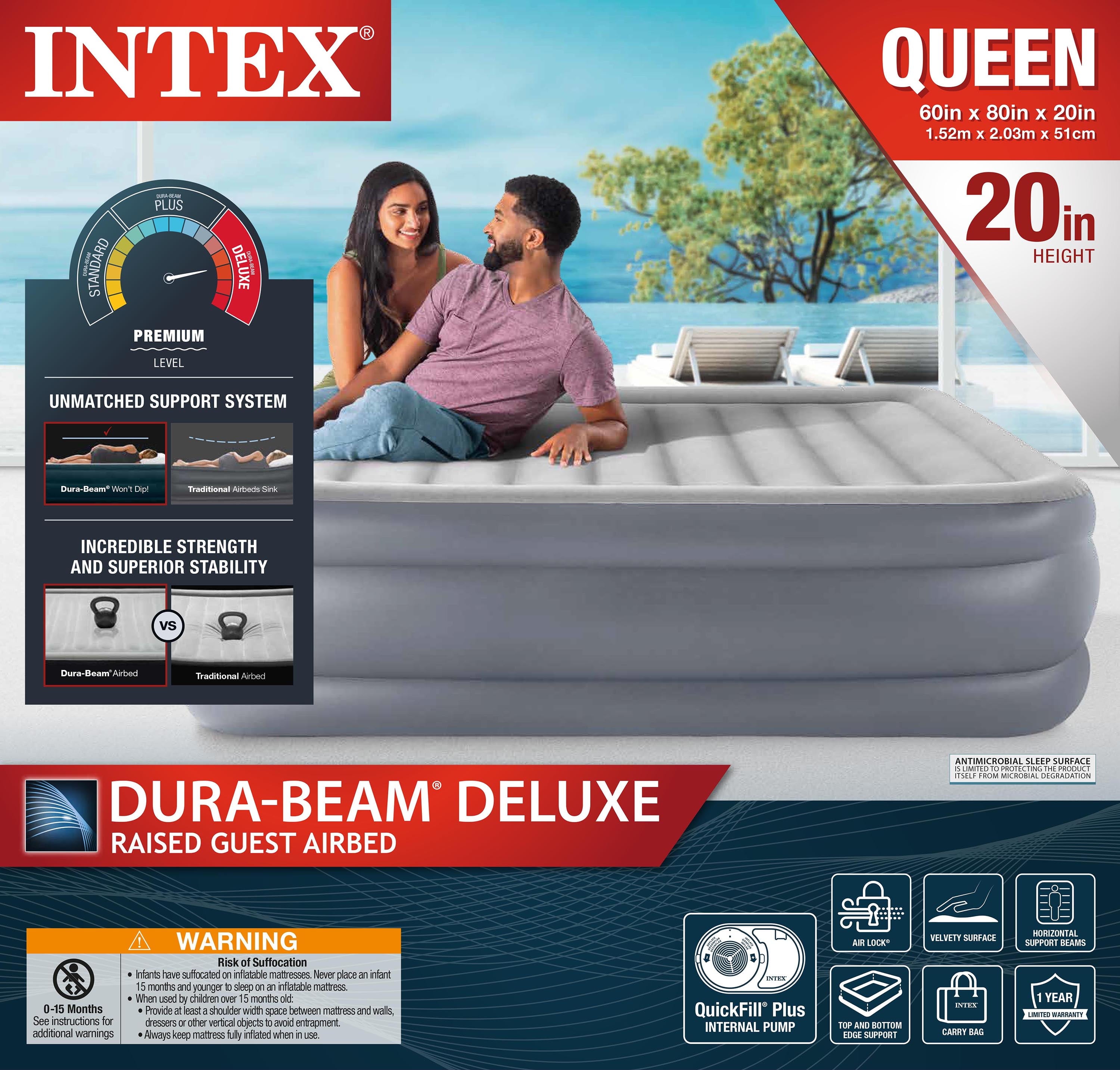 20 Dura-Beam Deluxe Raised Air Bed Mattress with Internal Pump - Queen