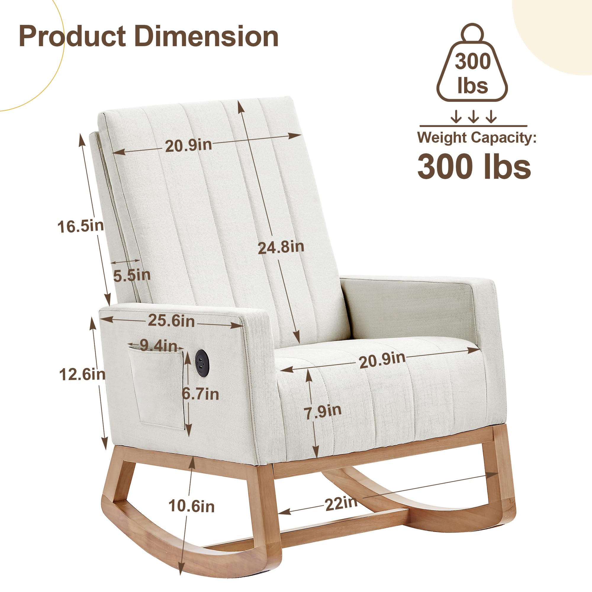 VECELO Rocking Chair Nursery Upholstered with Padded Seat
