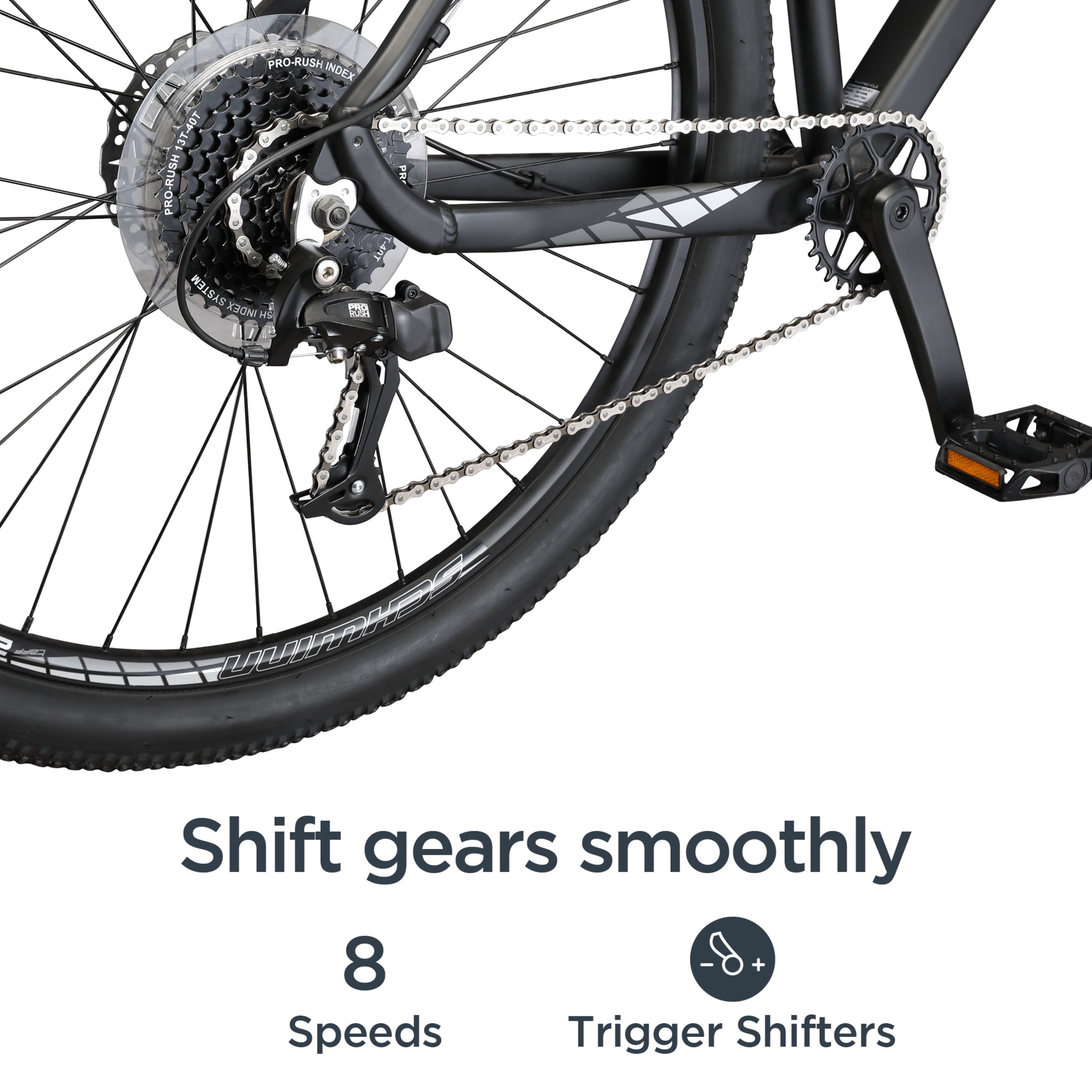 Taff Mountain Bike. 29-Inch Wheels. 8 Speeds. Black / White