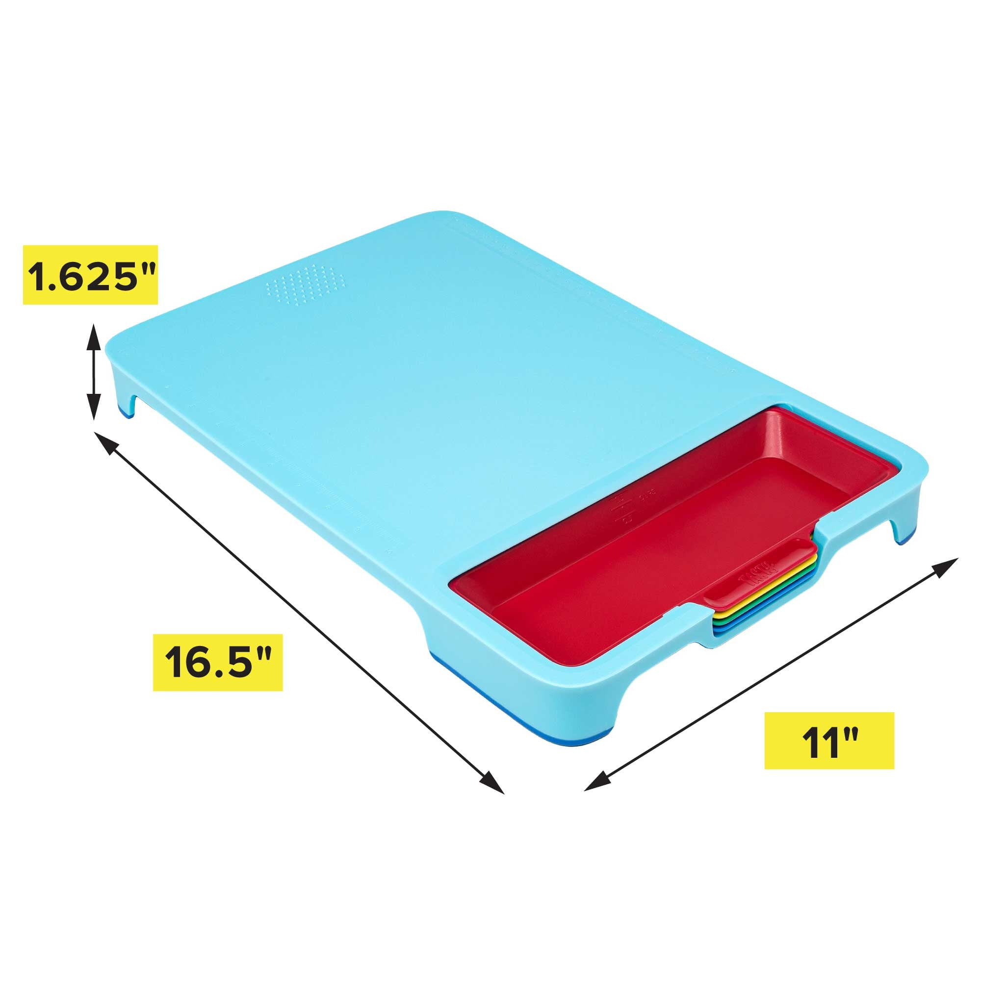 Poly Cutting Board Prep Station Set with Removable Trays. Tasty Blue. 5 Piece