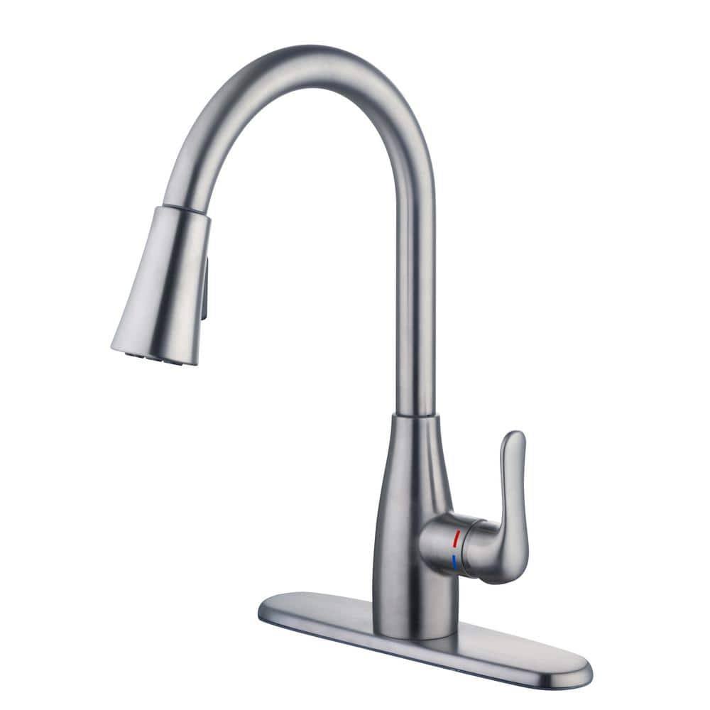 Glacier Bay 1007 991 862 McKenna Single-Handle Pull-Down Sprayer Kitchen Faucet in Stainless Steel with TurboSpray and FastMount