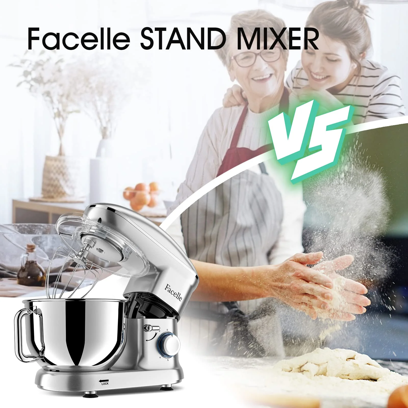 Facelle Electric Stand Mixer. 660W 6 Speed Kitchen Mixer