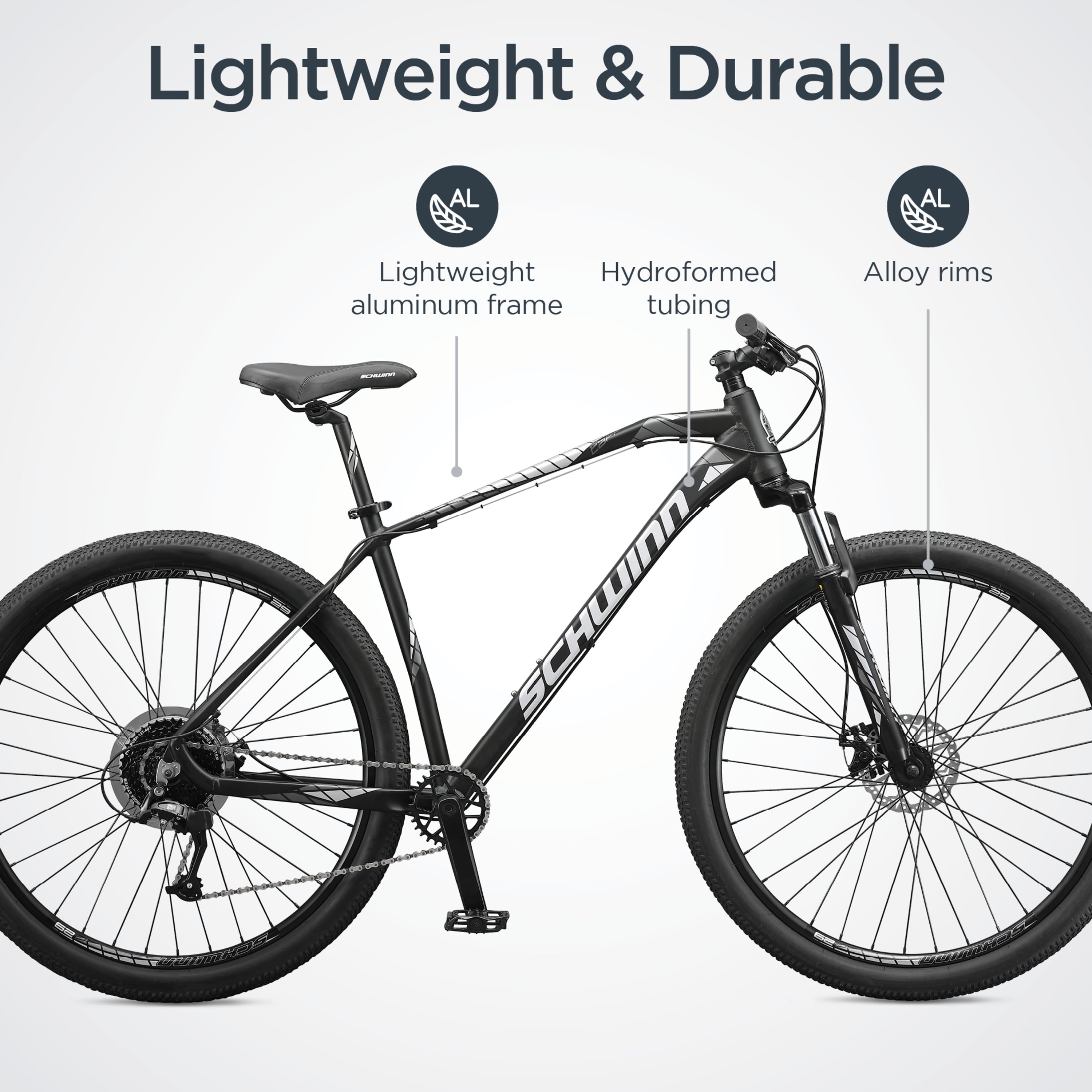 Taff Mountain Bike. 29-Inch Wheels. 8 Speeds. Black / White