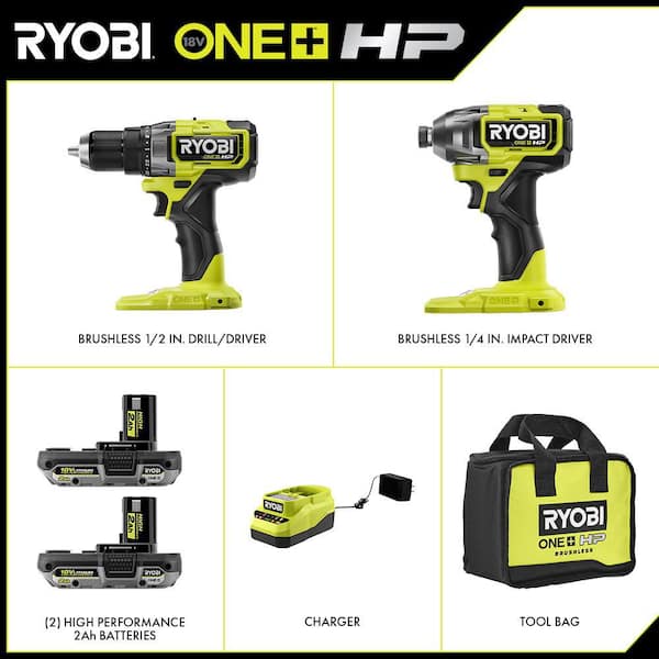ONE+ HP 18V Brushless Cordless 1/2 in. Drill/Driver and Impact Driver Kit w/(2) 2.0 Ah Batteries. Charger. and Bag