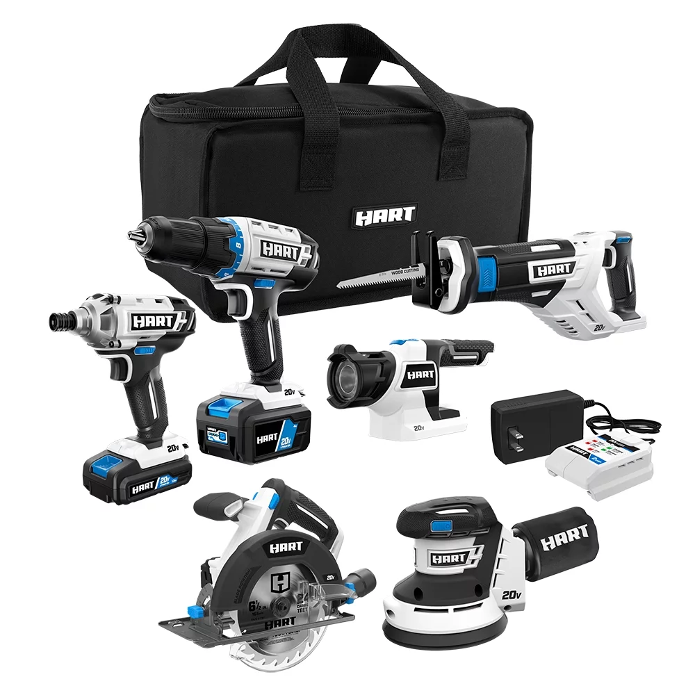 HART 20-Volt Cordless 6-Tool Combo Kit (1) 4.0Ah (1) 1.5Ah Lithium-Ion Batteries - MadeInUSA