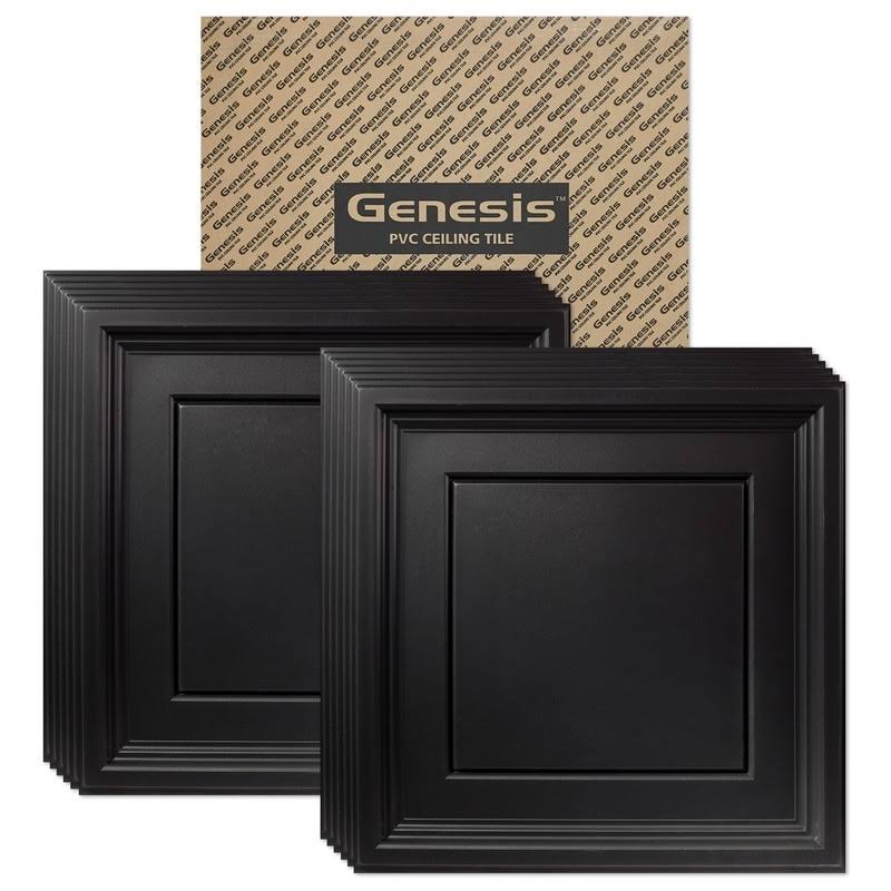 Genesis 2ft x 2ft Icon Coffer Black Lay in Ceiling Tile, Carton of 12