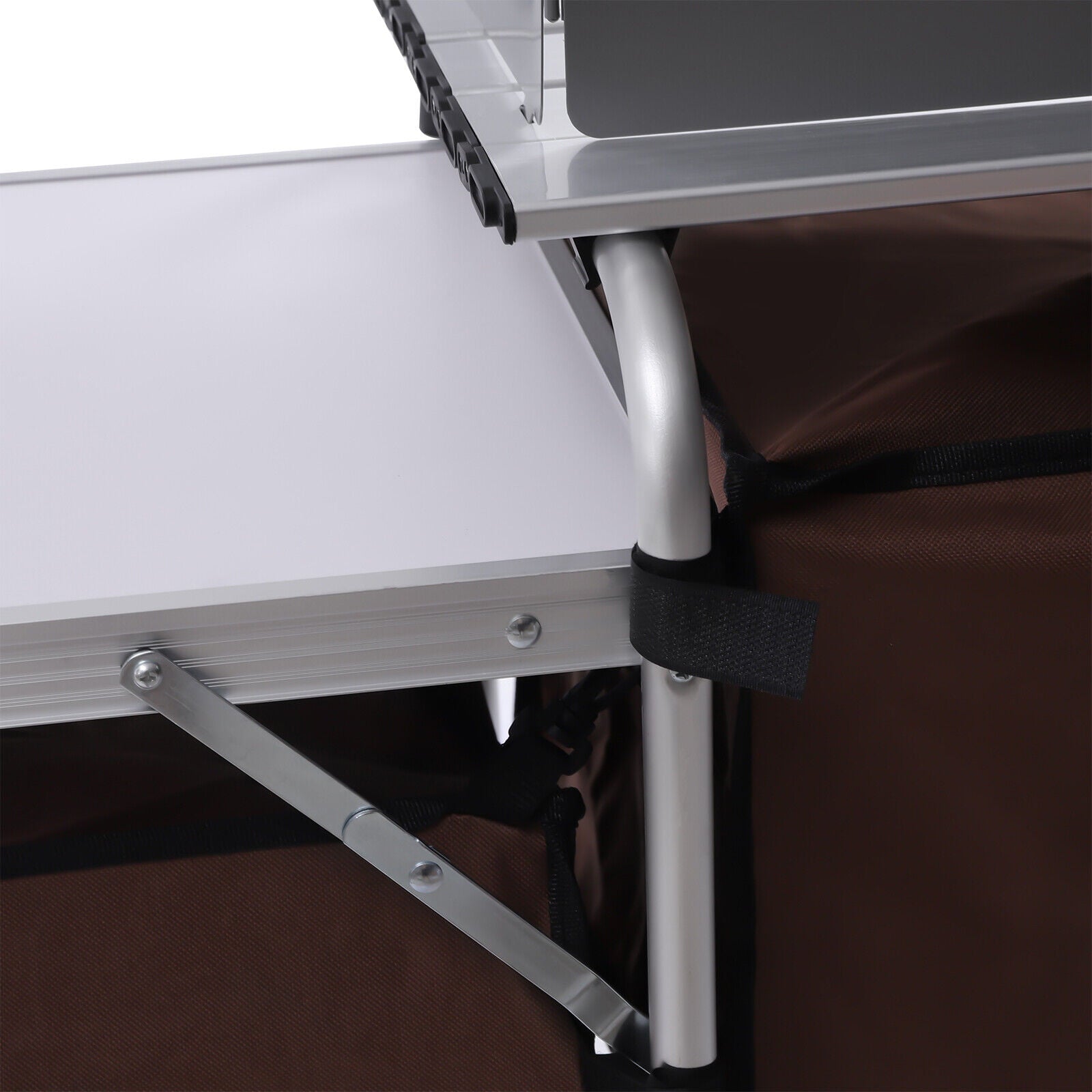 Camping Table with Storage Organizer and Windscreen Portable Outdoor Cooking Table Foldable Camp Table Camping Kitchen Station with 2 Side Tables for BBQ Grill Picnics