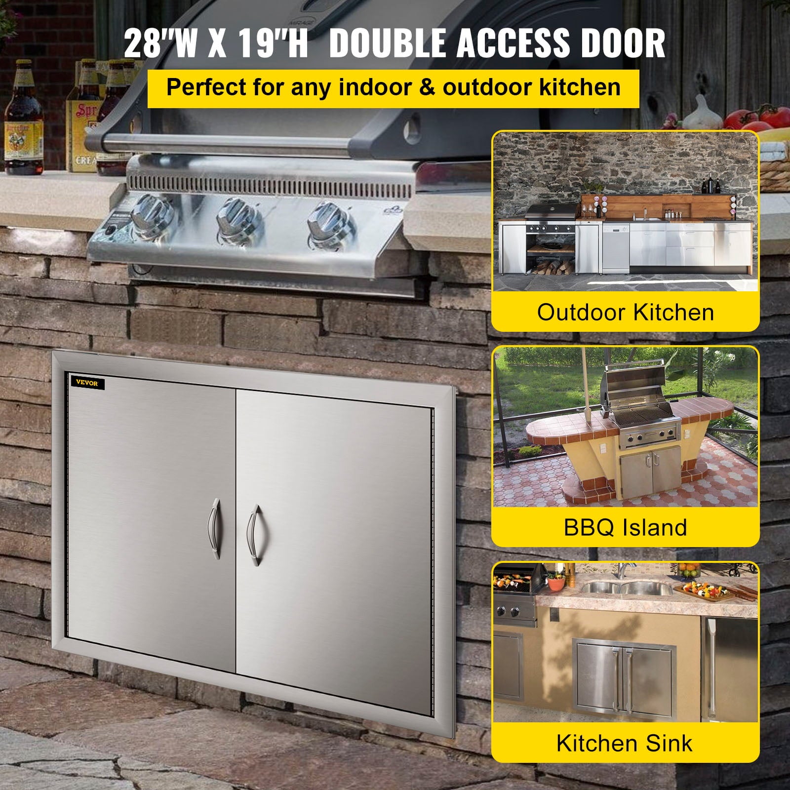BBQ Access Door 28W X 19H inch. Double BBQ Door Stainless Steel. Outdoor Kitchen Doors for BBQ Island. Grill Station. Outside Cabinet