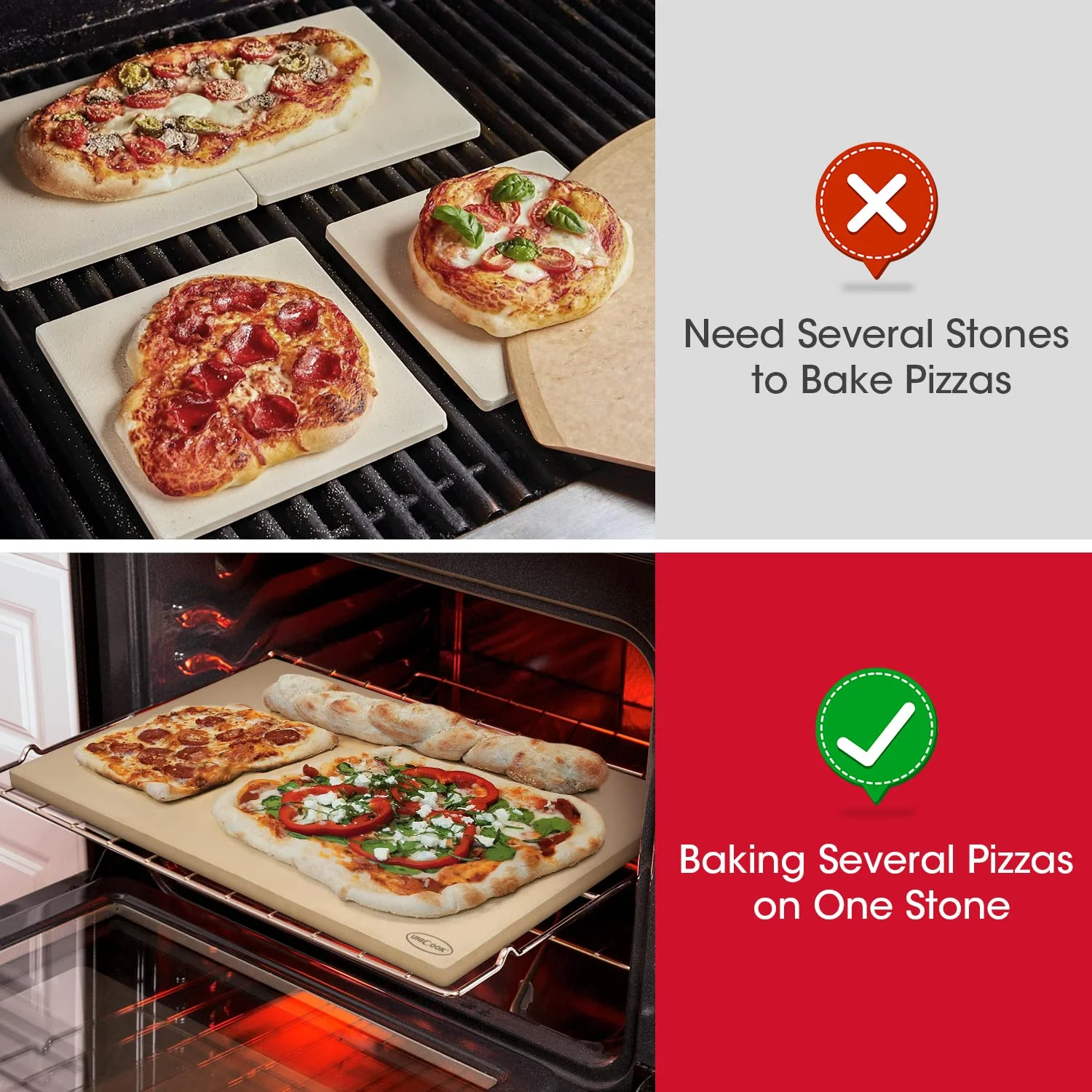 Unicook Extra Large Pizza Stone 22 Inch. Durable Rectangular Baking Stone