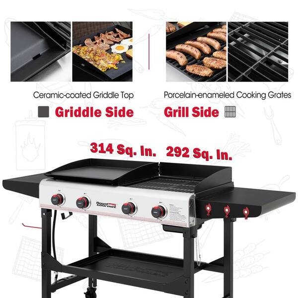 4-Burner 48.000 BTU Portable Flat Top Gas Grill and Griddle Combo Grill in Black with Folding Legs for Outdoor Cooking