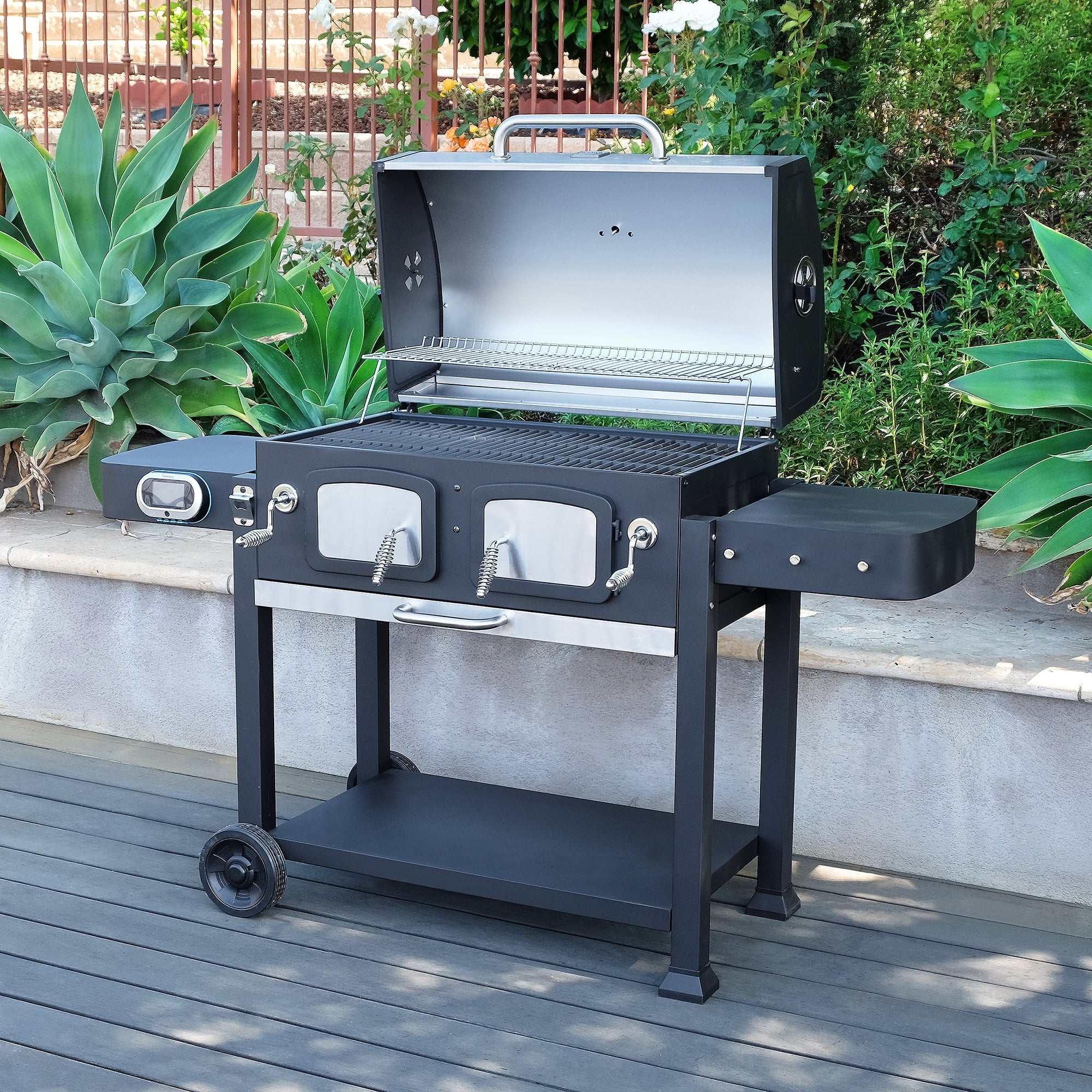 32-inch Smart Charcoal Grill with Bluetooth Meat Thermometer. LCD Display. and Temperature Probes. Stainless Steel/Black