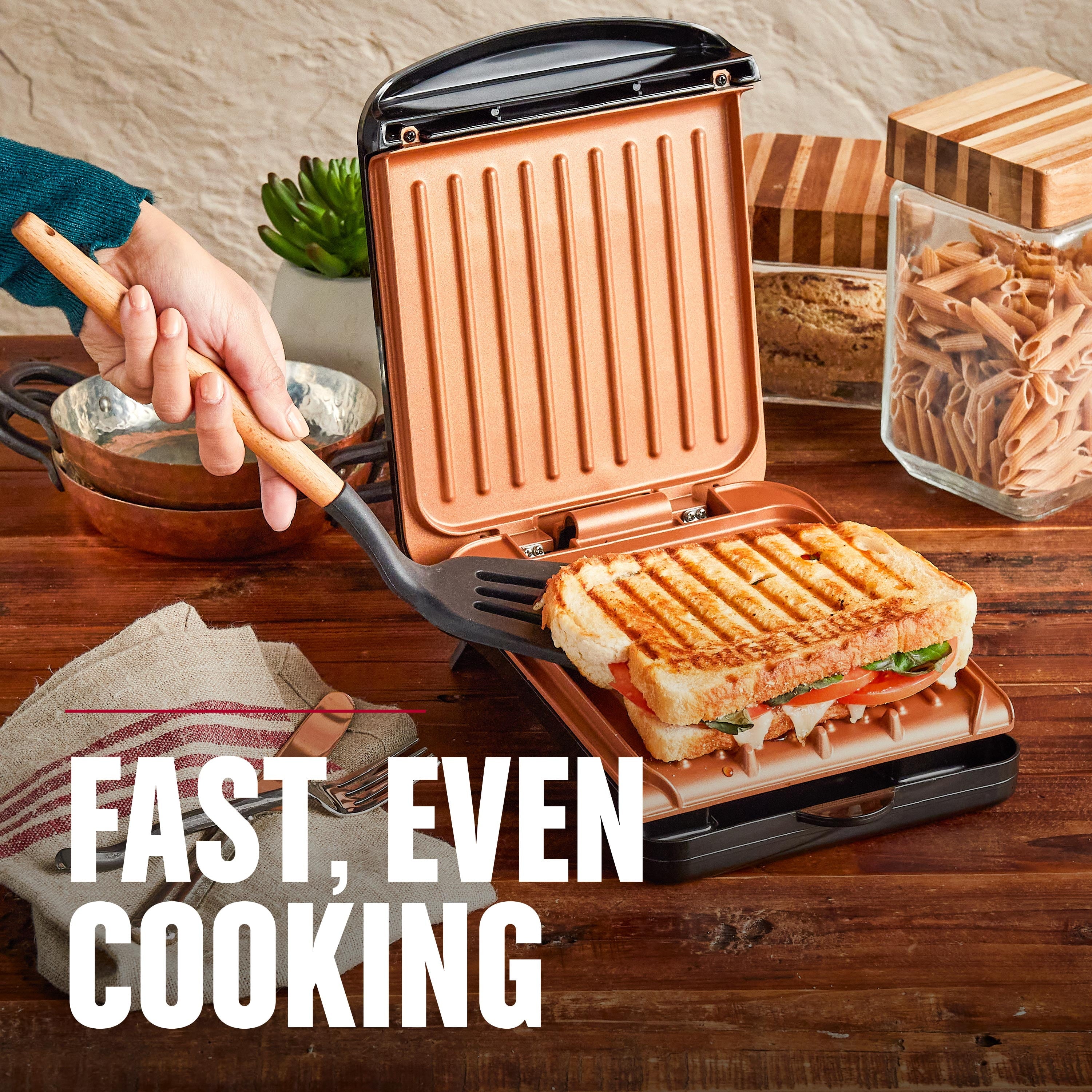 Foreman Electric Indoor Grill and Panini Press. Black with Copper Plates. Serves 2. Classic Plate. GRS040-Series