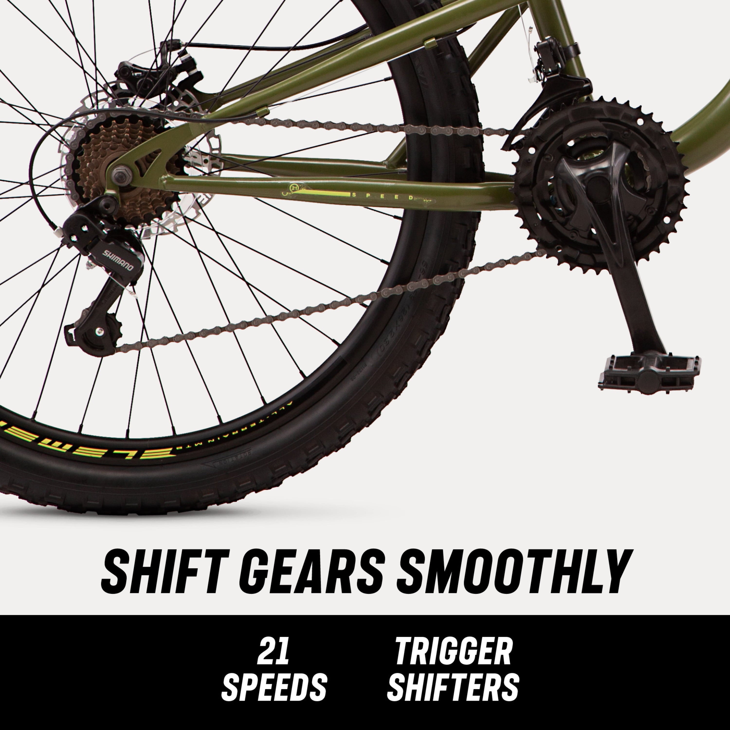 Bash Suspension mountain bike. 21 speeds. 26-inch wheels. green