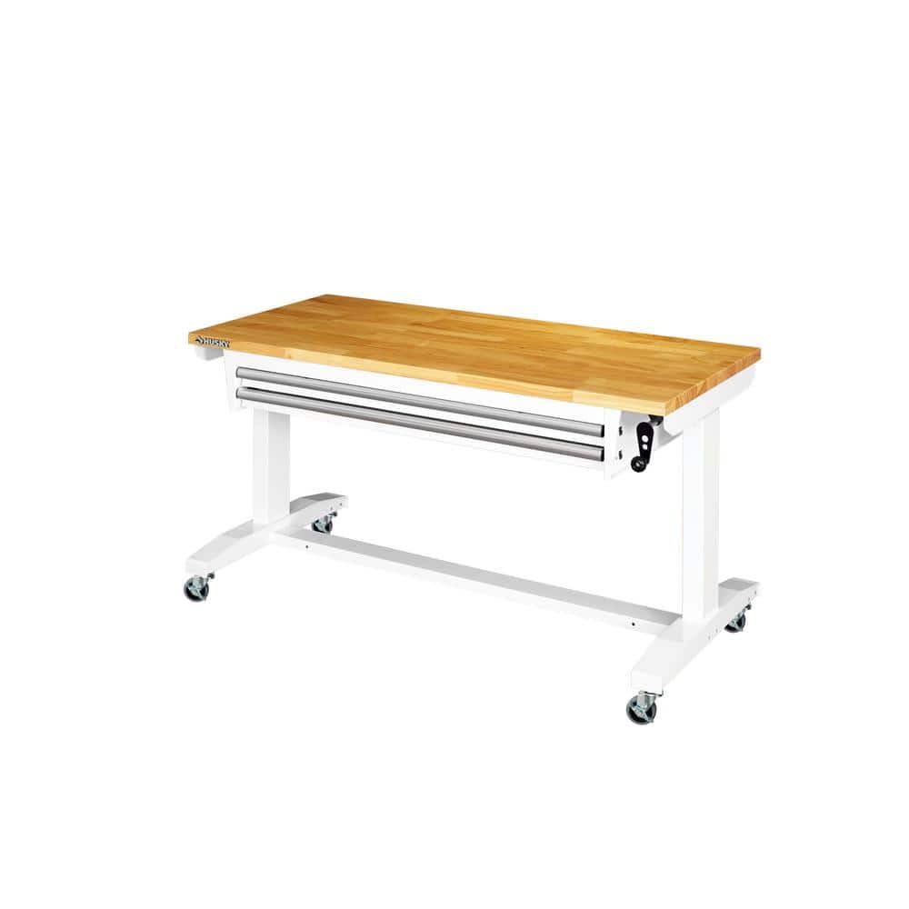 Husky 52 in. Adjustable Height Work Table with 2-Drawers in White(White)