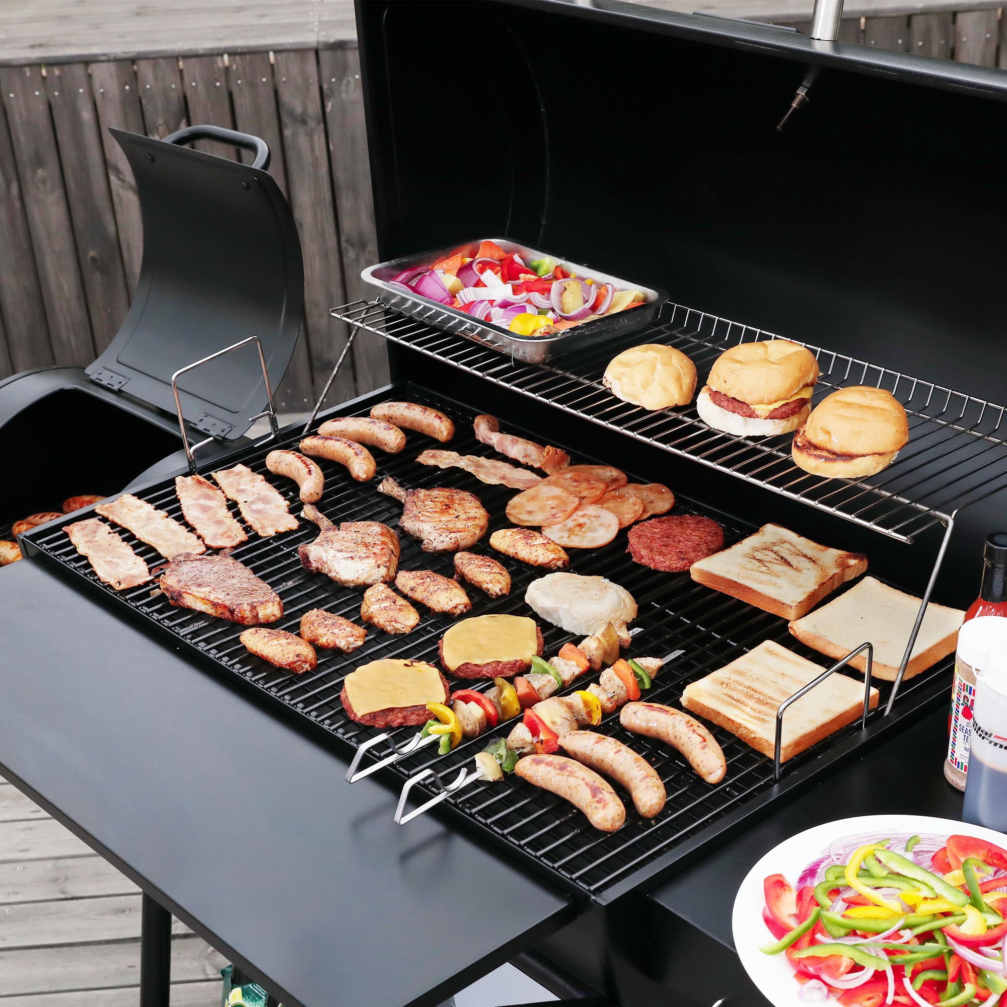 Gourmet CC2036F 36 Charcoal Barrel Grill with Offset Smoker