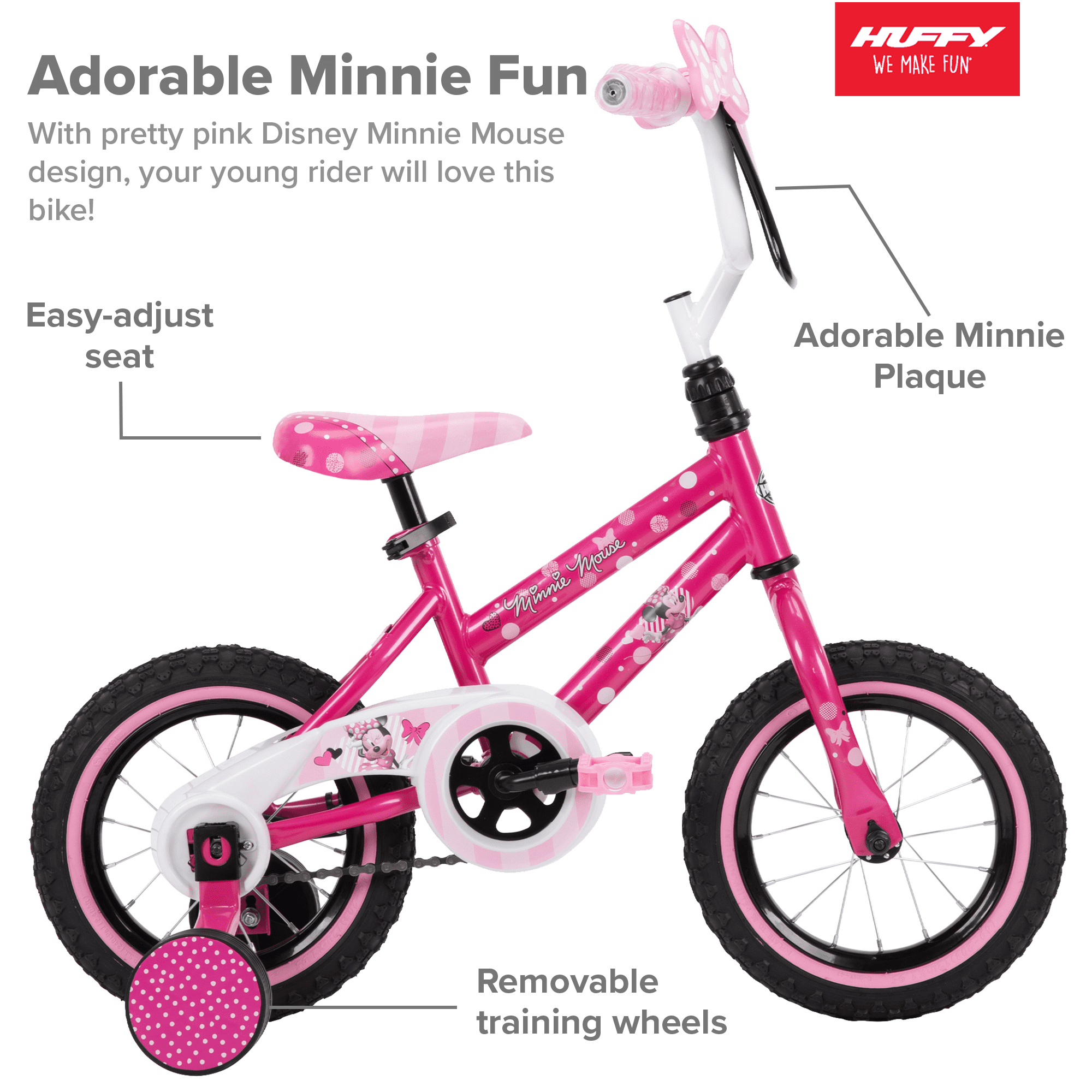 12 in. Minnie Mouse Bike with Training-Wheels for Girl's. Pink by Huffy