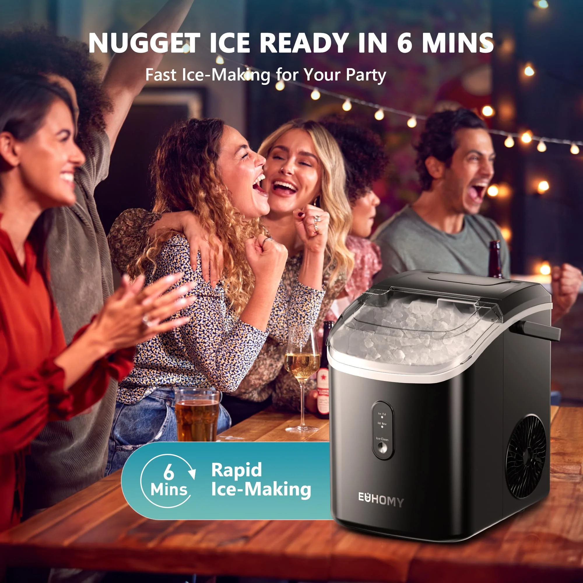 EUHOMY Nugget Ice Maker Countertop with Handle