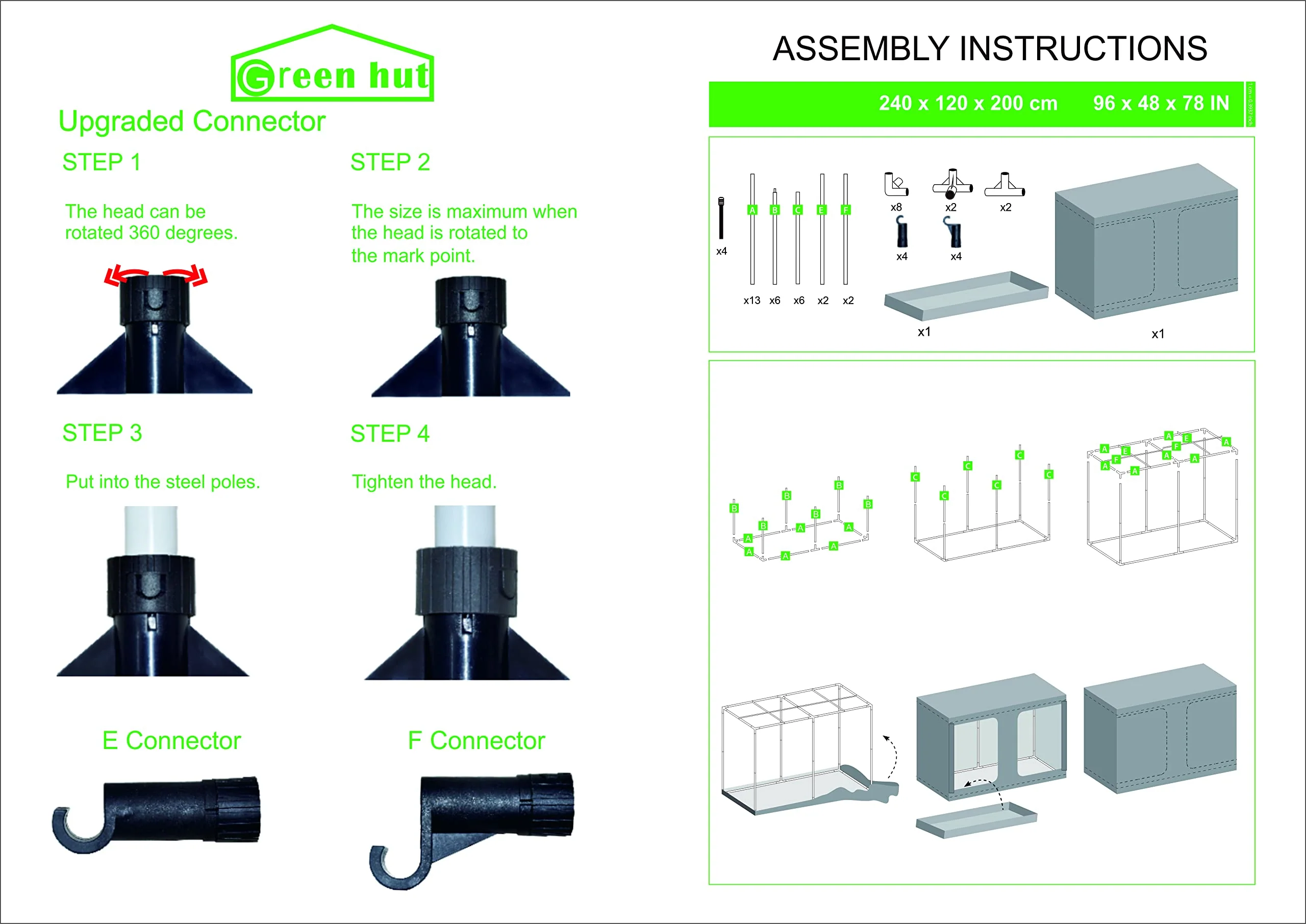Green hut Grow Tent 96X48X78 600D Mylar Hydroponic