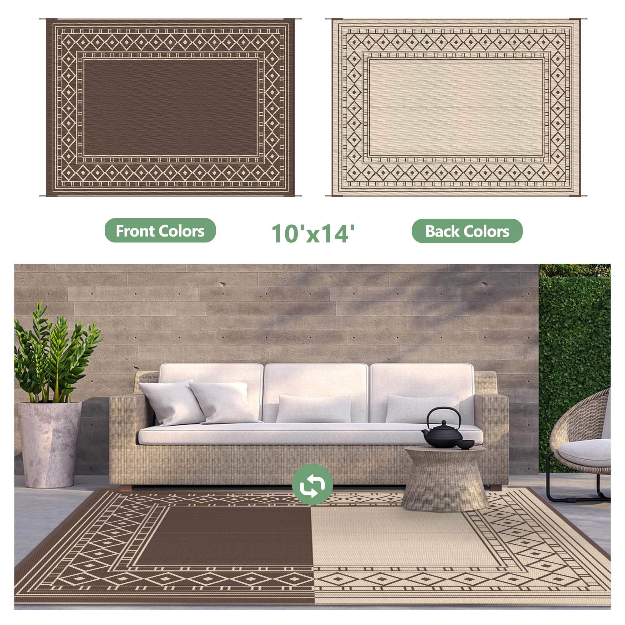 GENIMO Outdoor Rug 10'x14' for Patio Waterproof