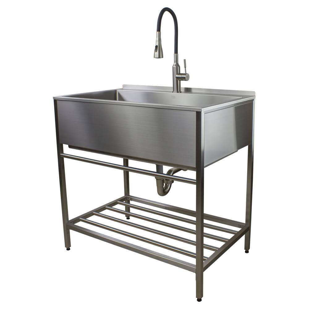 Transolid TFH-3622-SS 36-in Stainless Steel Laundry Sink with Wash Stand in Brushed Satin - Stainless Steel