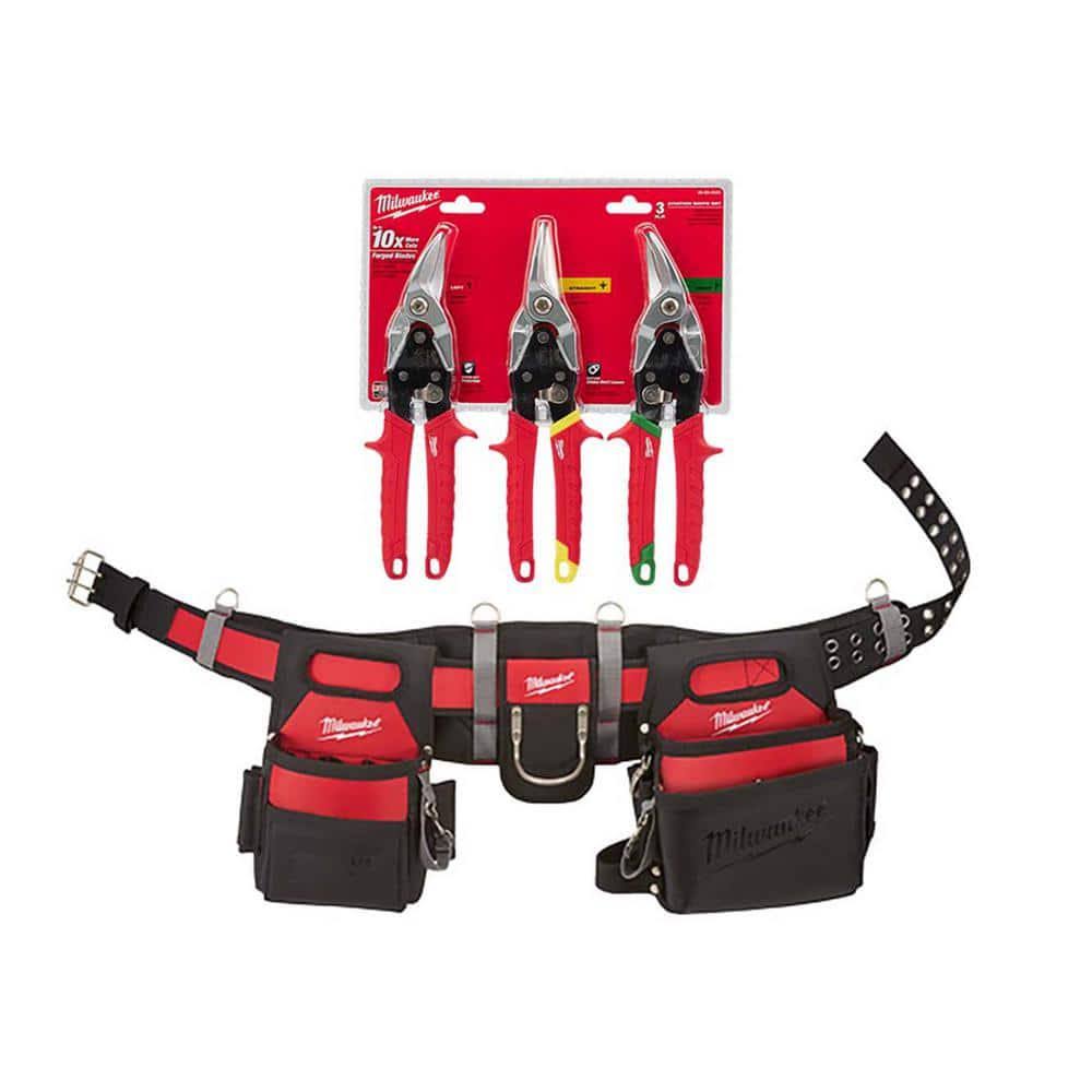 Milwaukee Adjustable Electricians Work Belt w/ Left, Right, and Straight Aviation Snips (3-pack)