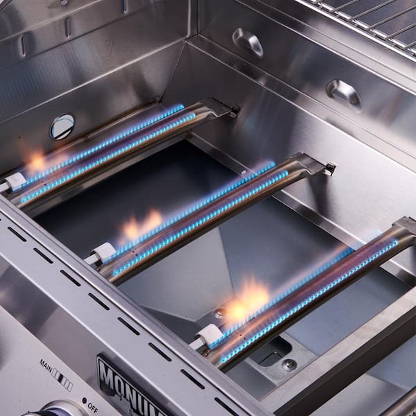 6-Burner Propane Gas Grill in Stainless with LED Controls. Side Burner and Rotisserie Kit